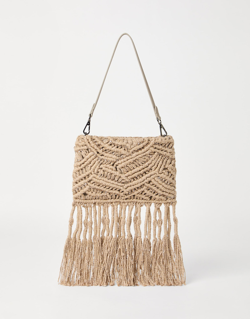Brunello Cucinelli Handmade Dazzling Macramé OPERA knit bag in silk and linen outlook