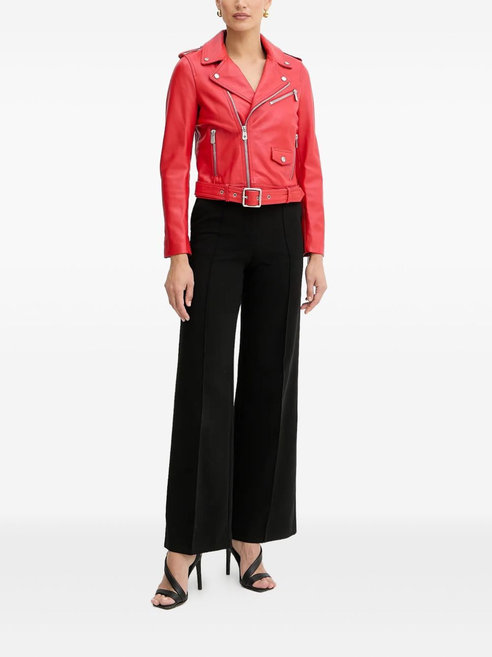 belted zip-front leather biker jacket - 2