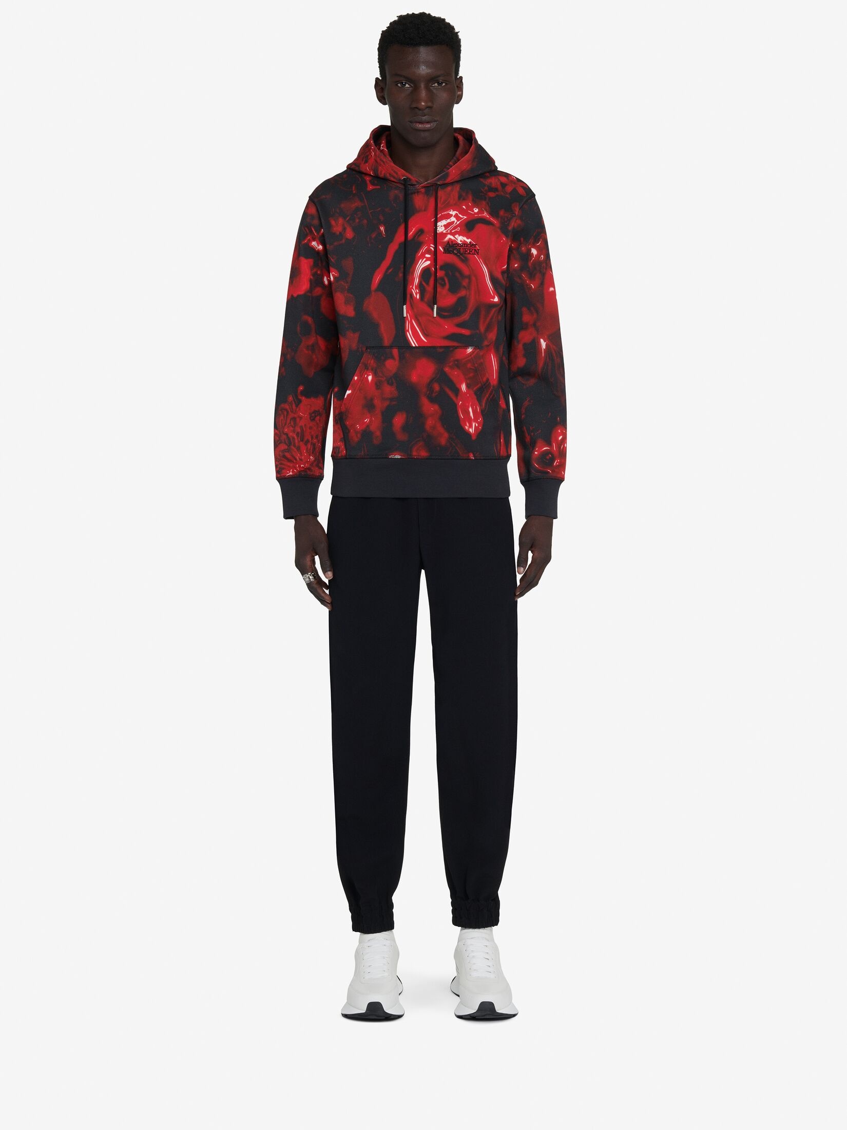 Men's Wax Flower Hooded Sweatshirt in Black/red - 2