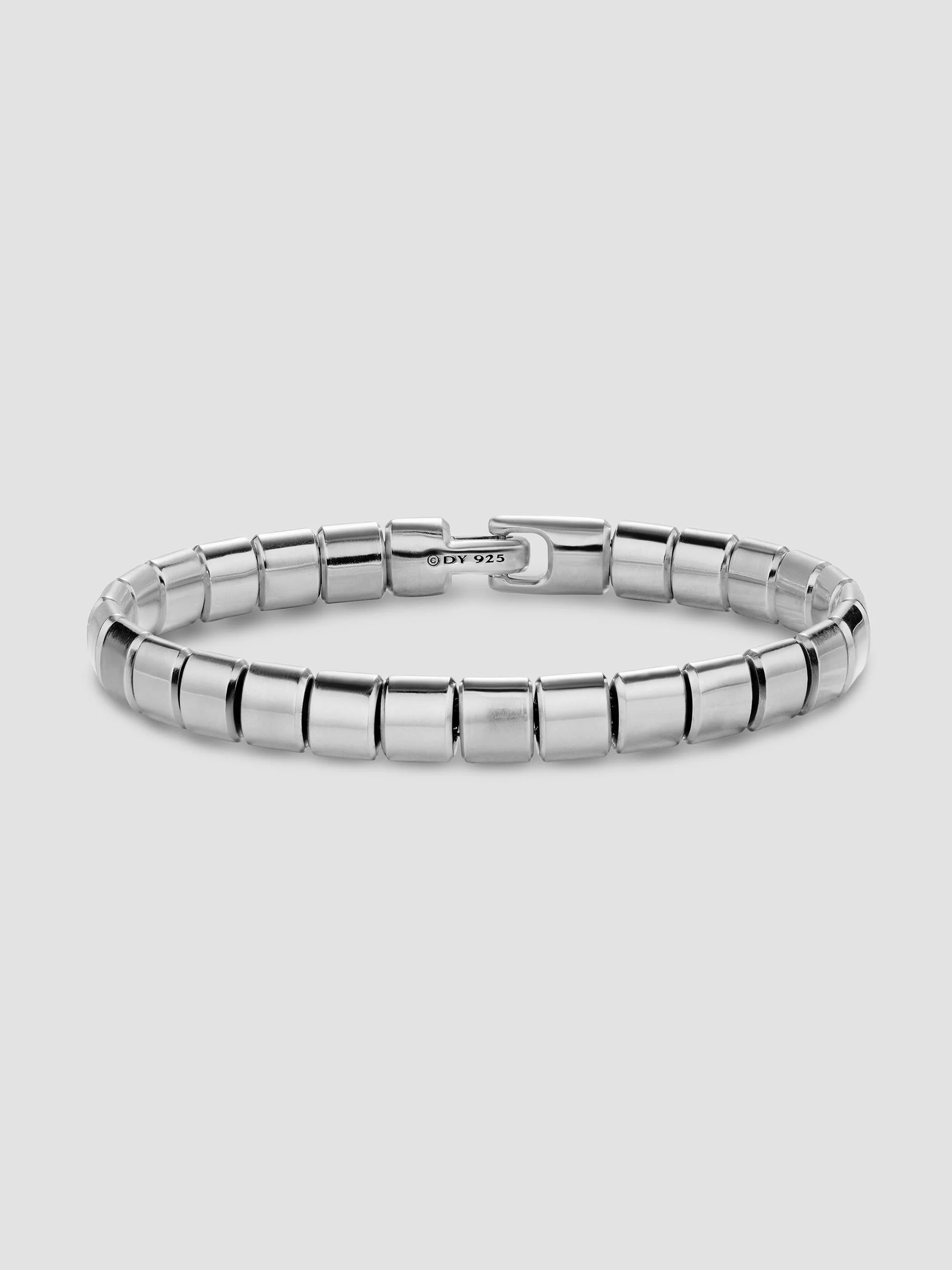 Men's Spiritual Beads Flat Bead Bracelet in Sterling Silver, 8MM - Silver - 1