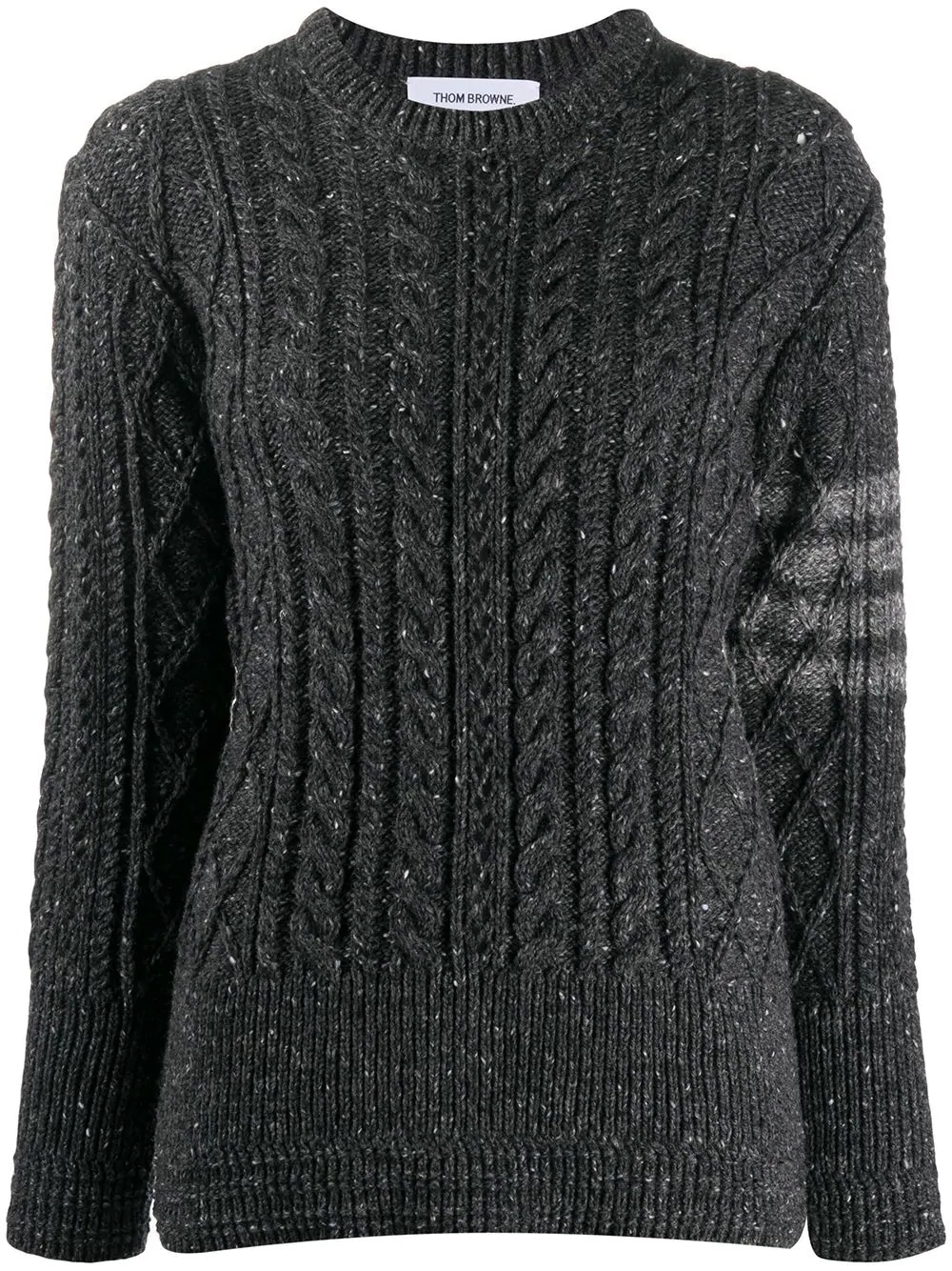 ARAN CABLE RELAXED FIT CREWNECK PULLOVER W/ 4 BAR IN MOHAIR TWEED - 1