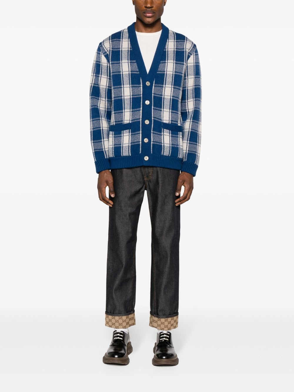 checked reversible wool cardigan - 2