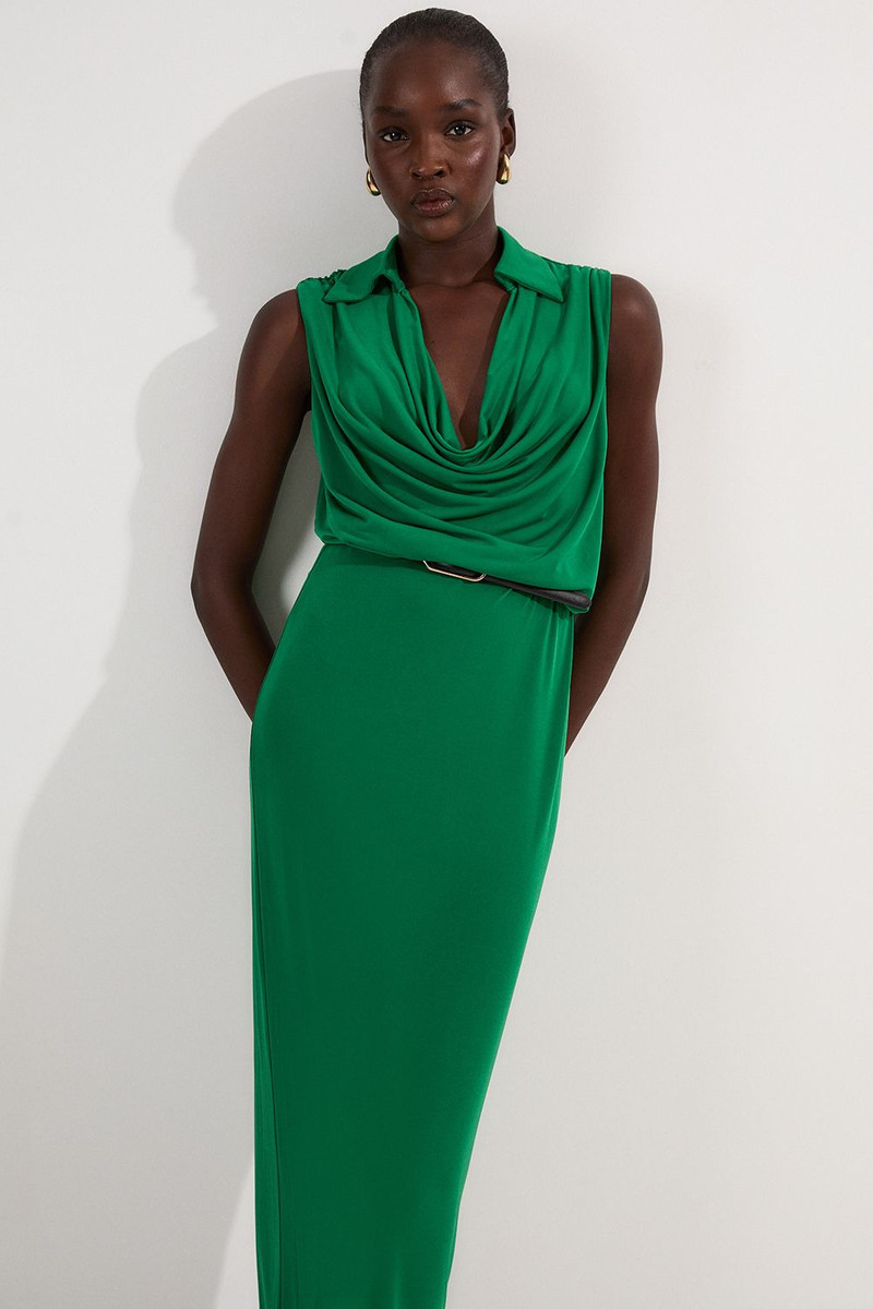 Drape Collared Crepe Maxi Dress 3