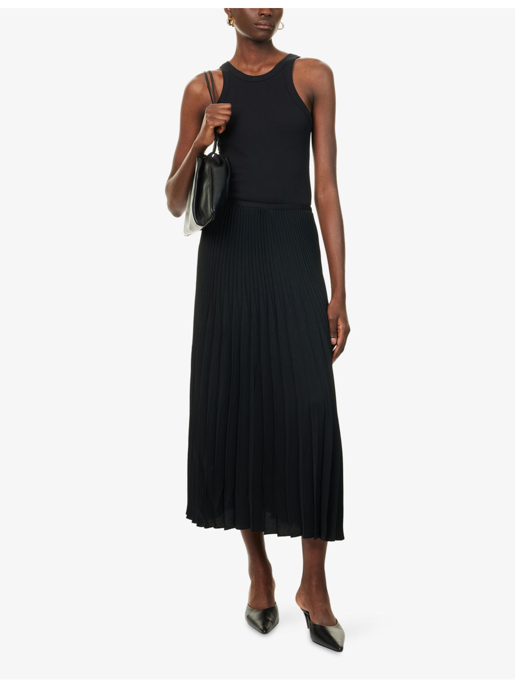 Pleated High-Waist Woven Midi Skirt - 2