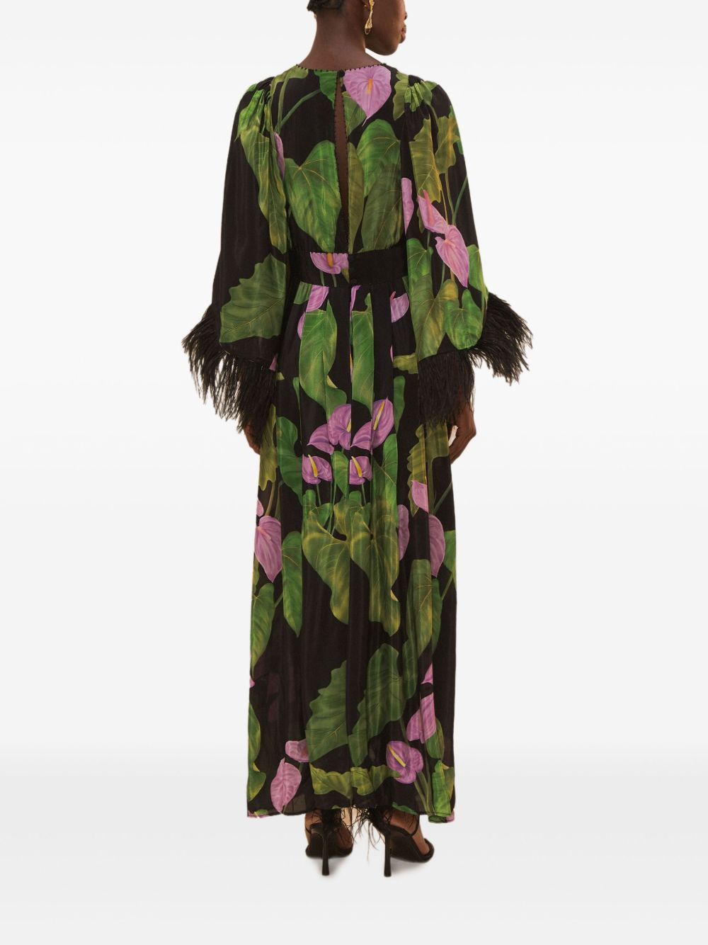 feather-trimmed floral-print maxi dress - 2