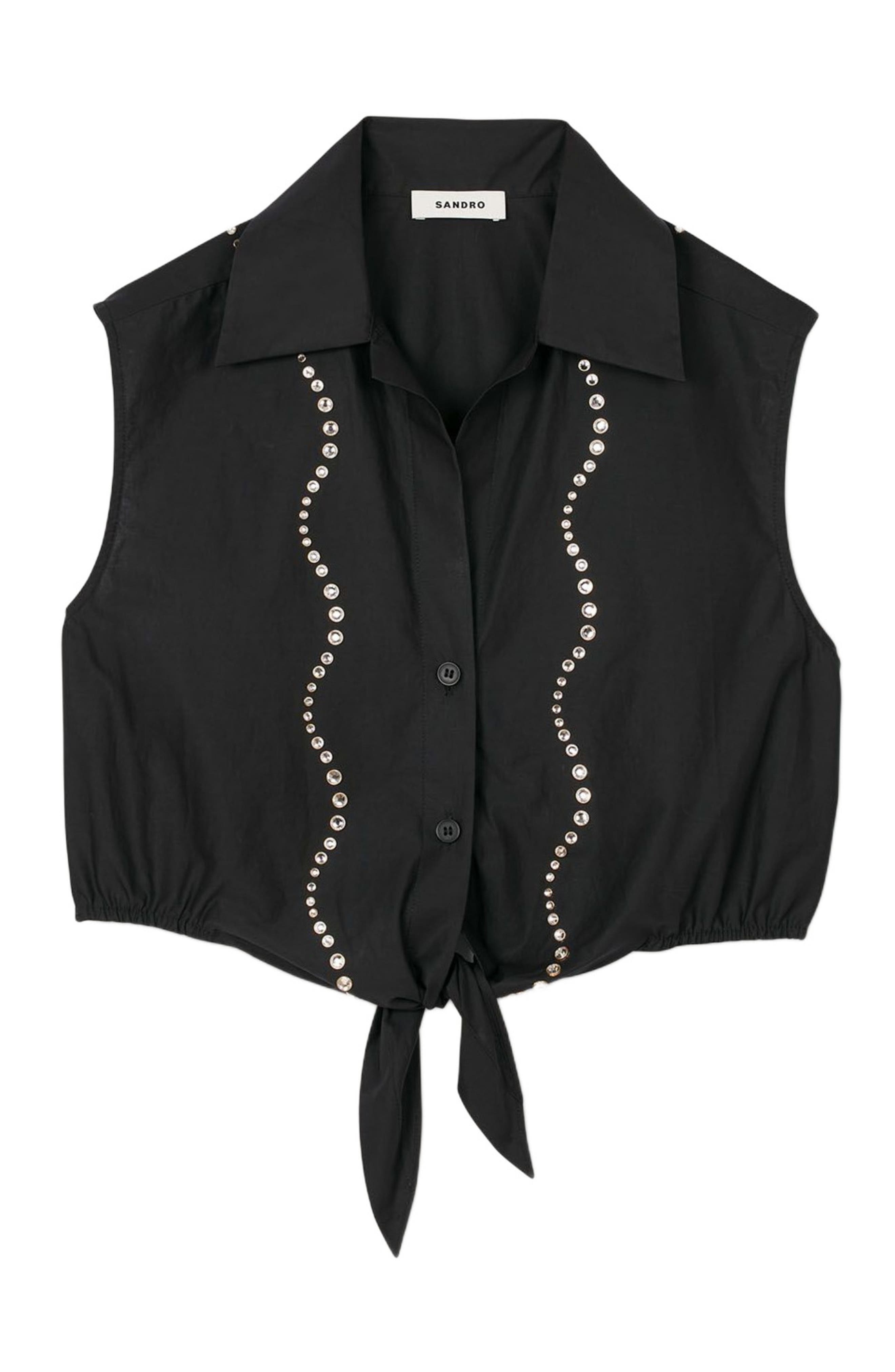 SANDRO Rhinestone cropped shirt in Black at Nordstrom - 5