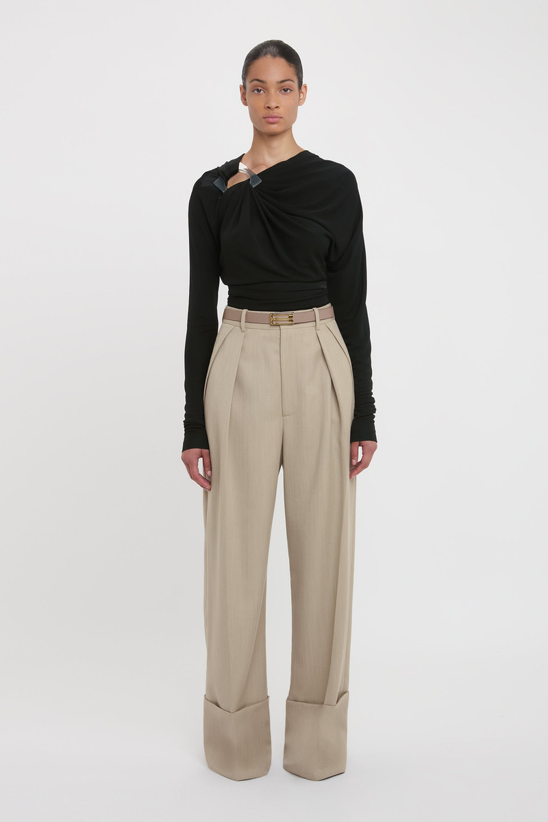 Victoria Beckham Long Sleeve Draped Jersey Top In Black outlook