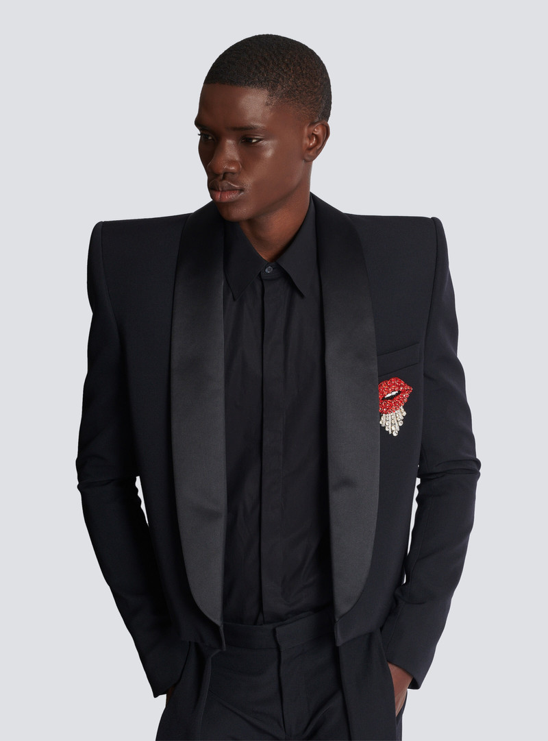 Cropped grain de poudre jacket with embroidered patch 6