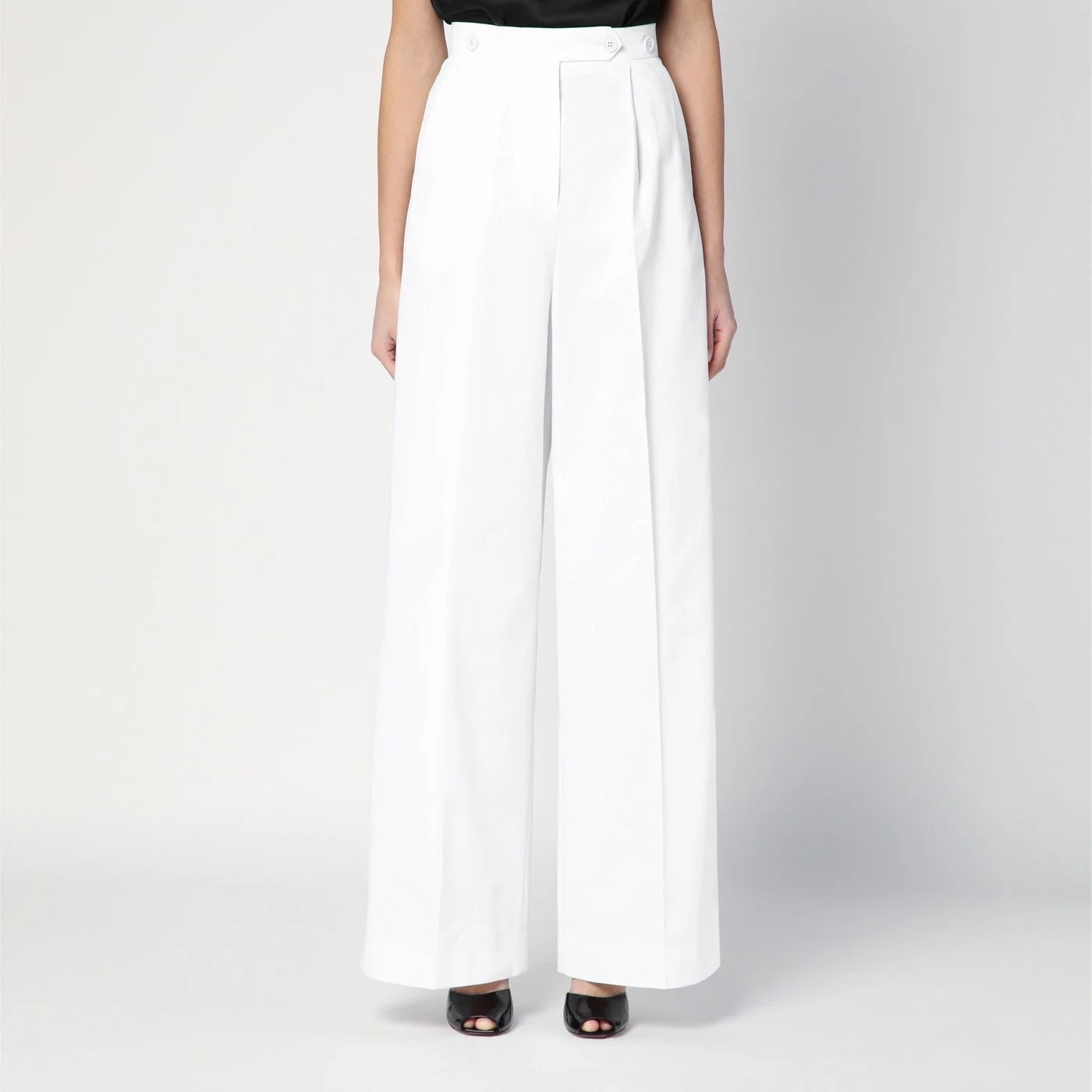 White pleated cotton trousers - 1