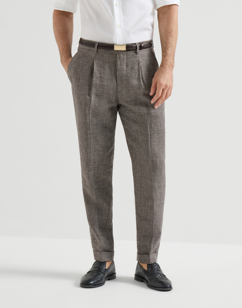 Linen houndstooth trousers with pleat 2