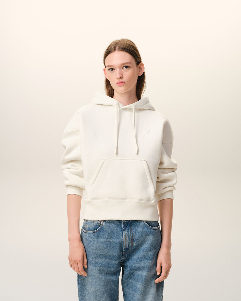 AMI Paris WHITE COTTON EMBOSSED AMI DE COEUR HOODIE outlook