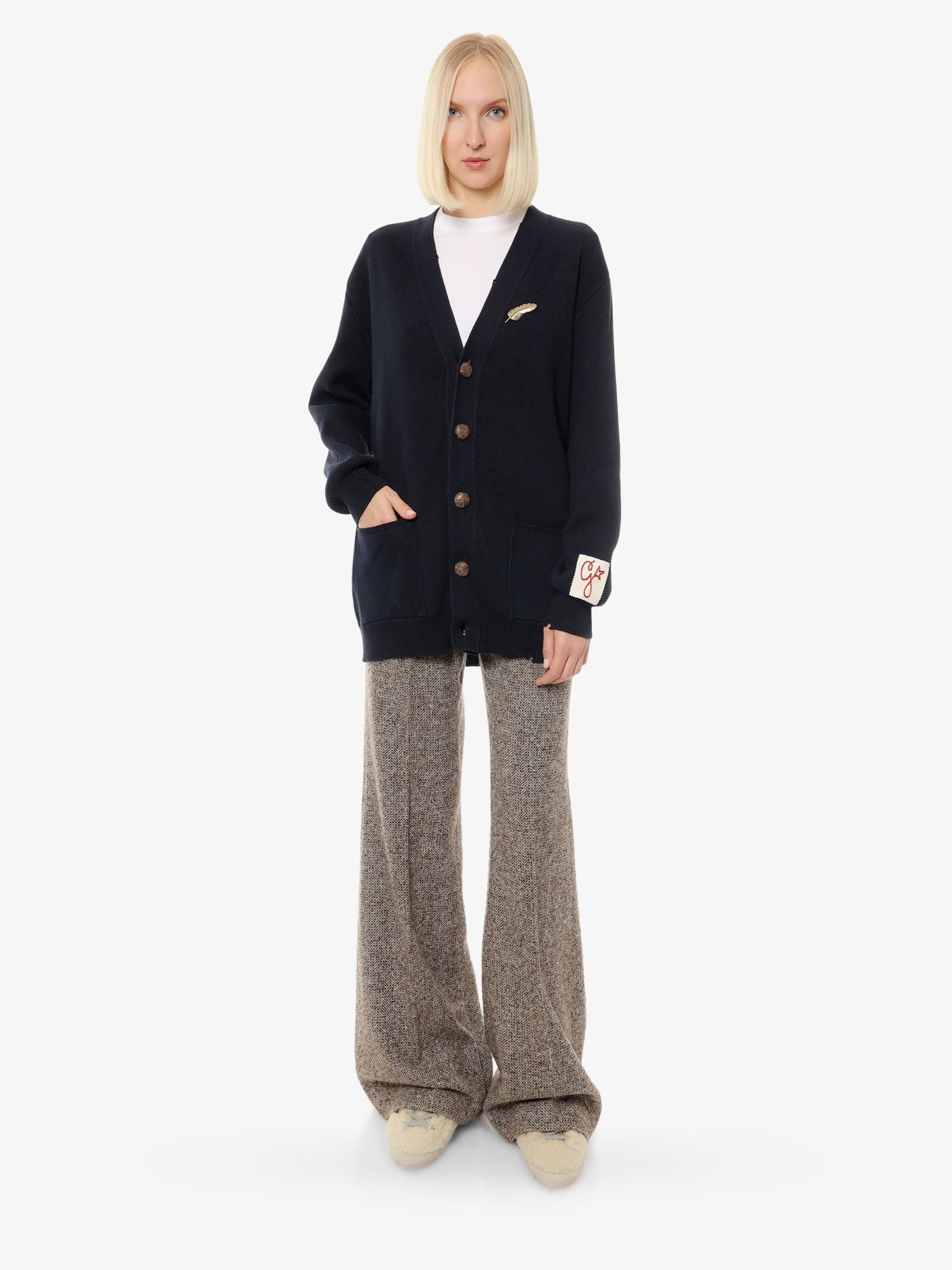 COTTON CARDIGAN WITH BROOCH DETAIL - 2