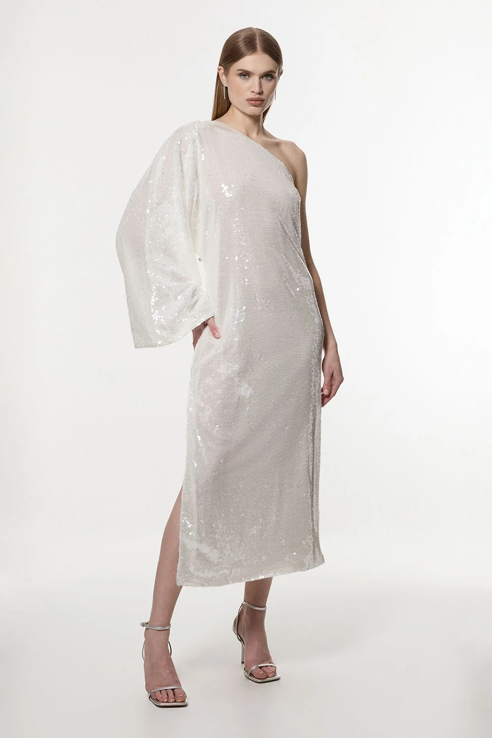 Liquid Shine One Shoulder Woven Sequin Dress - 1