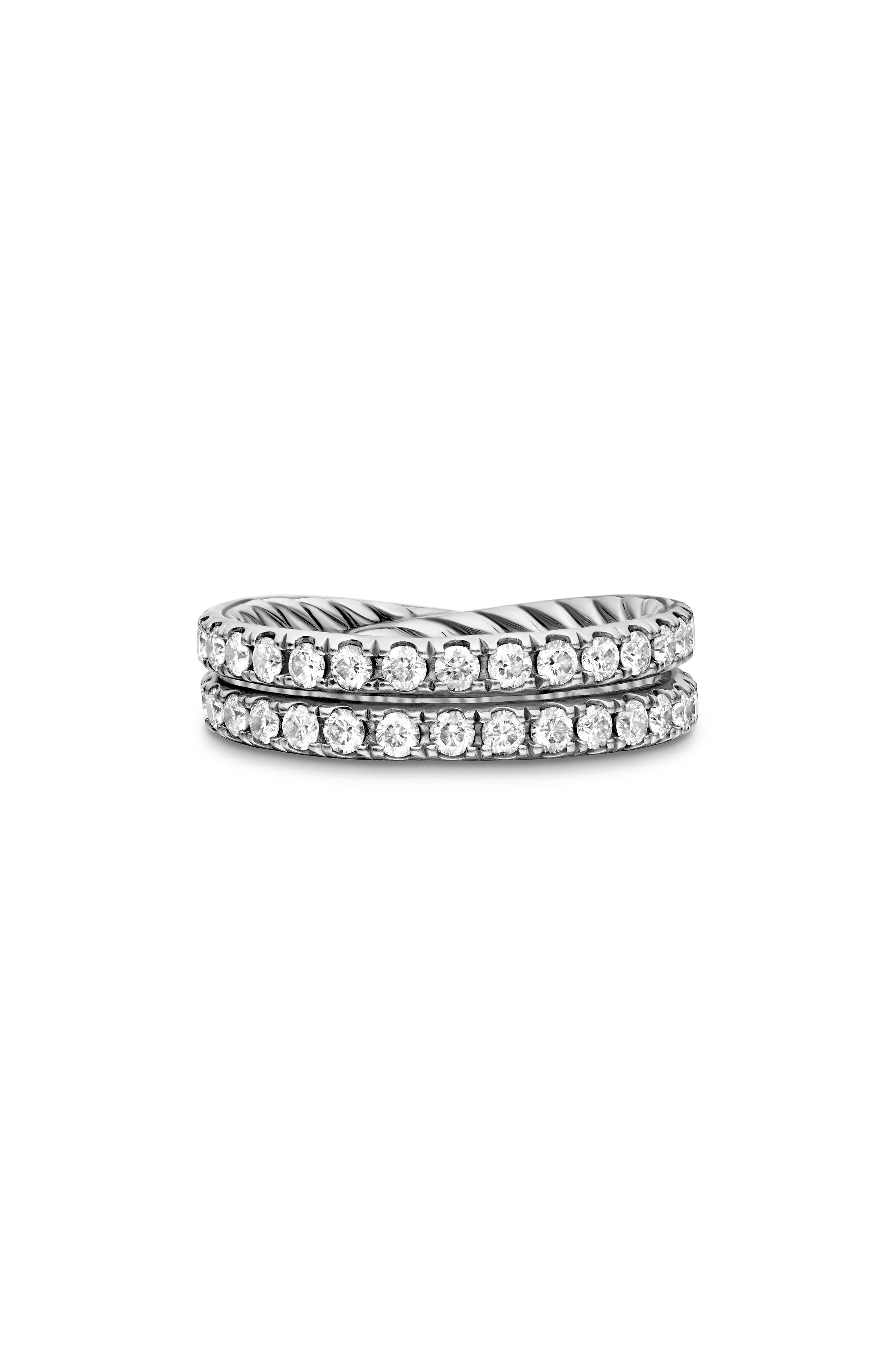 David Yurman DY Crossover® Band Ring with Diamonds in Platinum at Nordstrom - 7