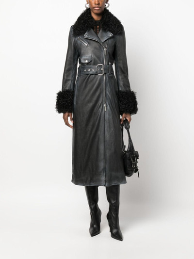 Blumarine faux fur-trim leather coat outlook