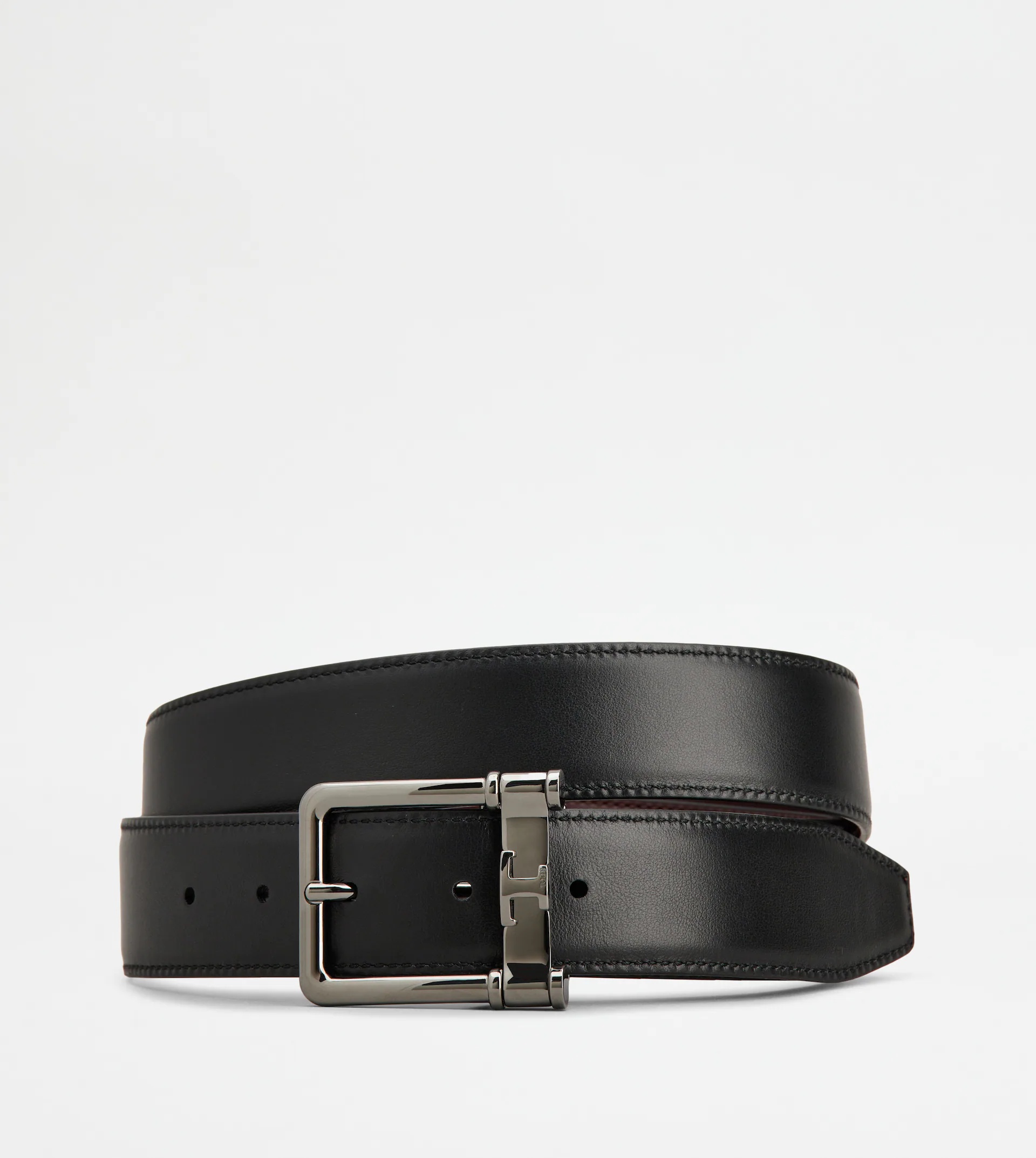 BELT IN LEATHER - BURGUNDY, BLACK - 2