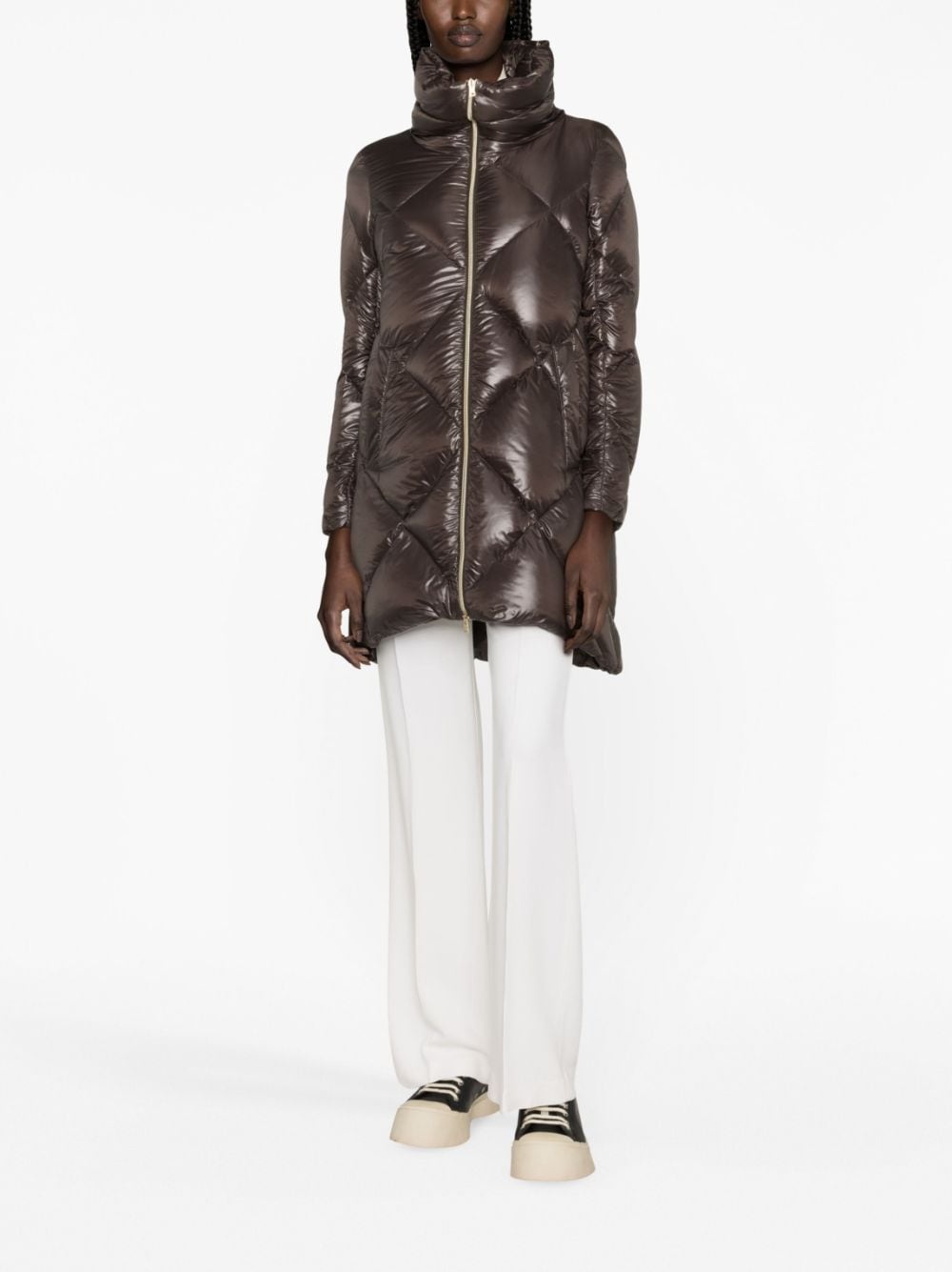 quilted zip-up down coat - 2