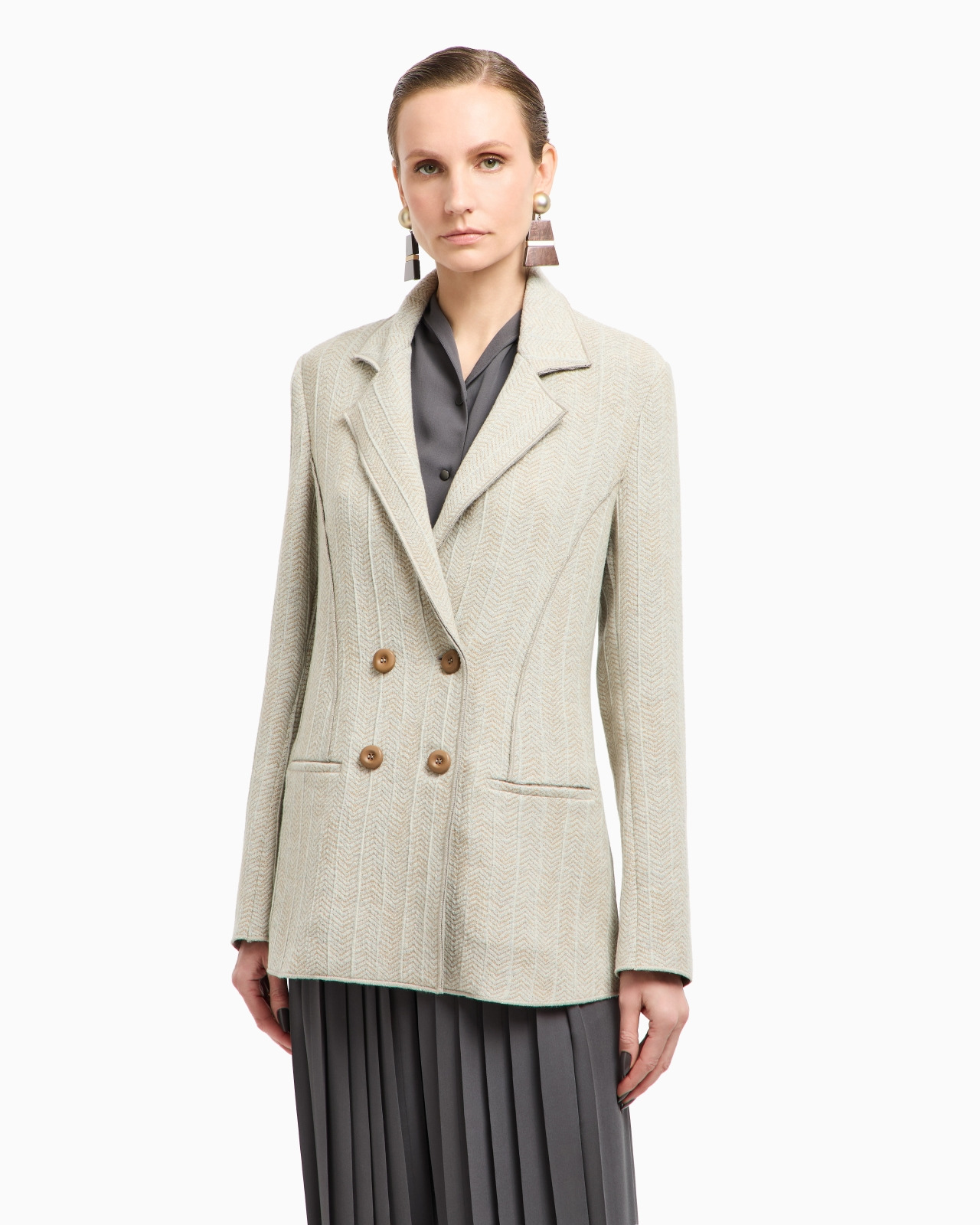 DOUBLE-BREASTED JACKET IN A JACQUARD CASHMERE AND VISCOSE JERSEY - 4