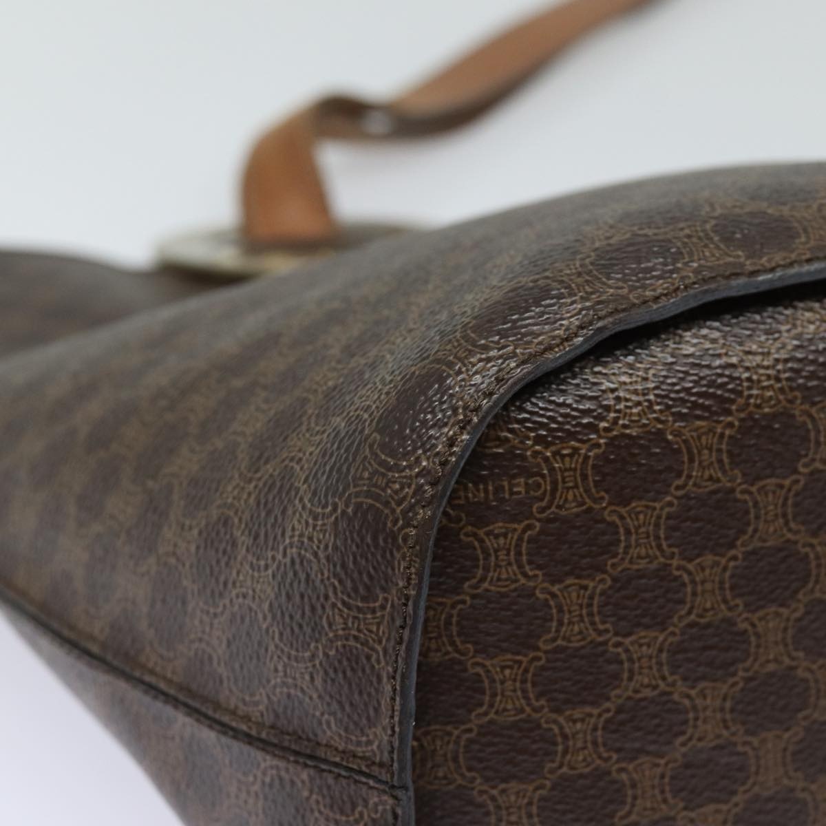 CELINE Macadam Canvas Shoulder Bag Pvc Leather Brown Gold - 14