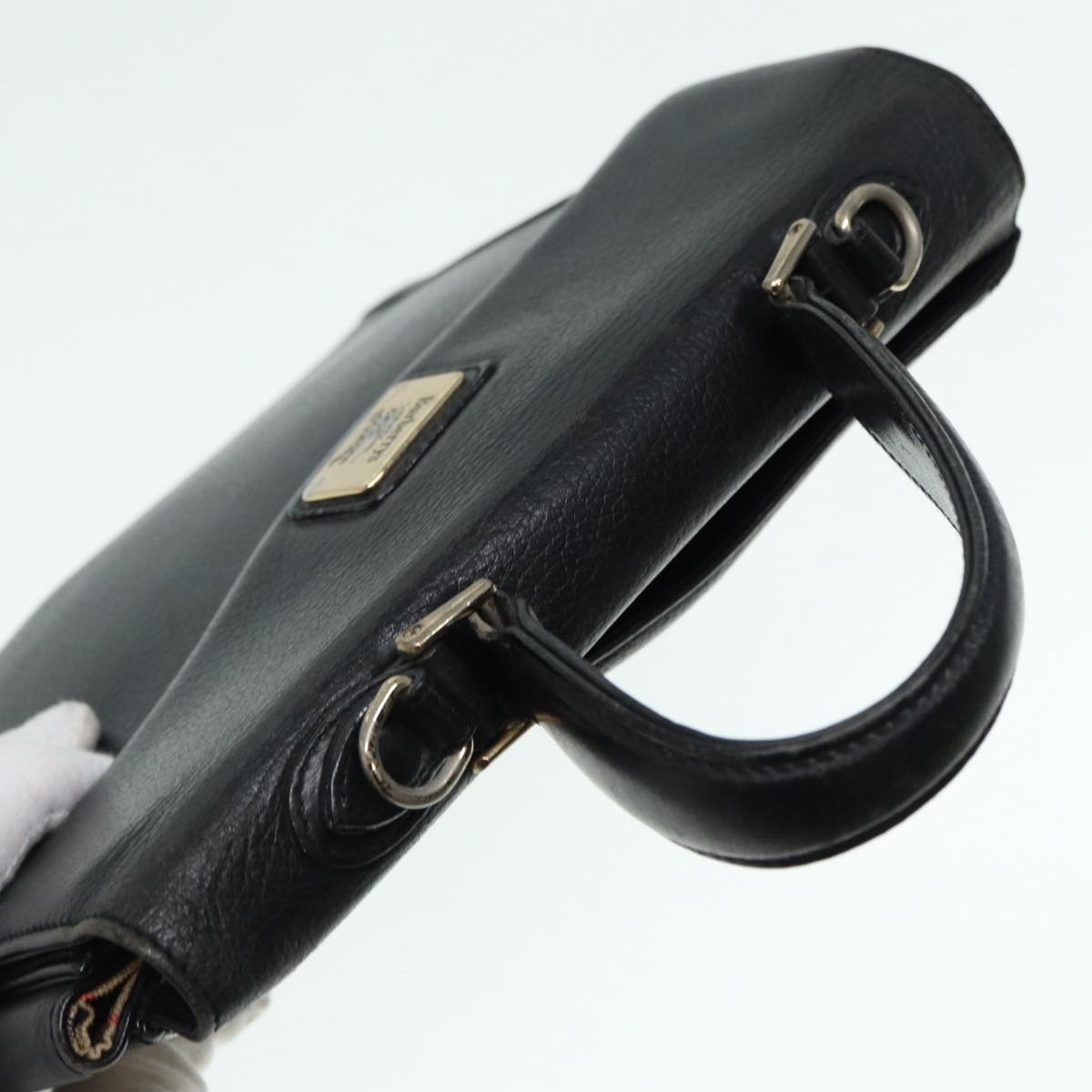 Burberry Hand Bag Leather Black Silver - 6
