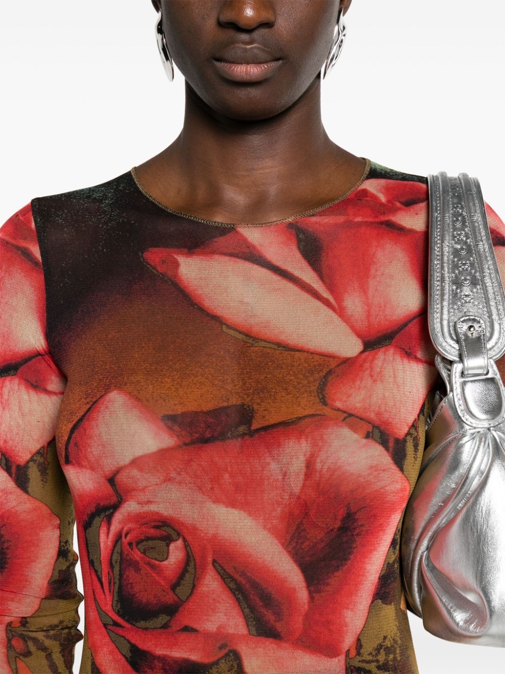 rose-print mesh midi dress - 5