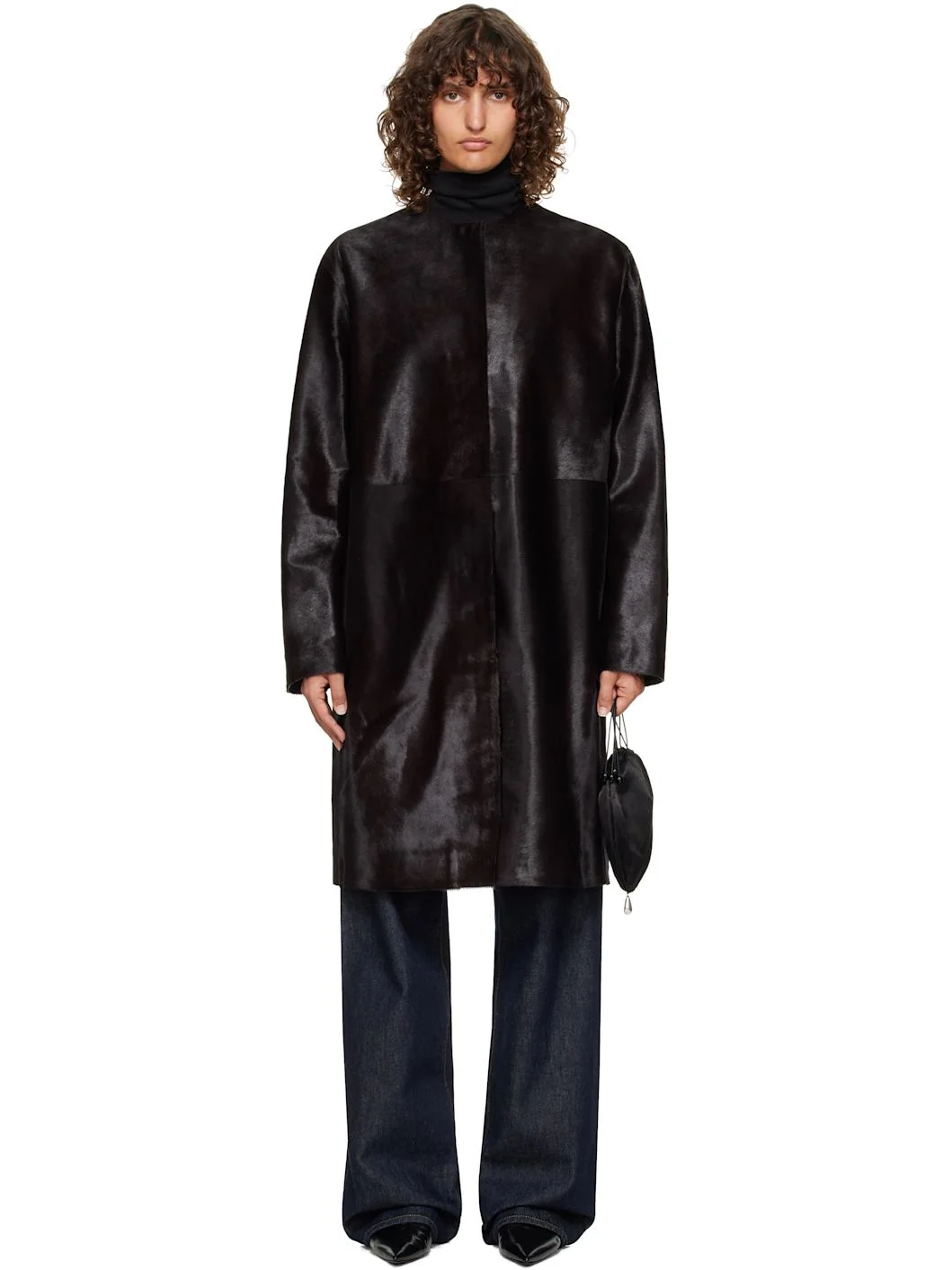 Brown Miller Pony Effect Leather Coat - 1