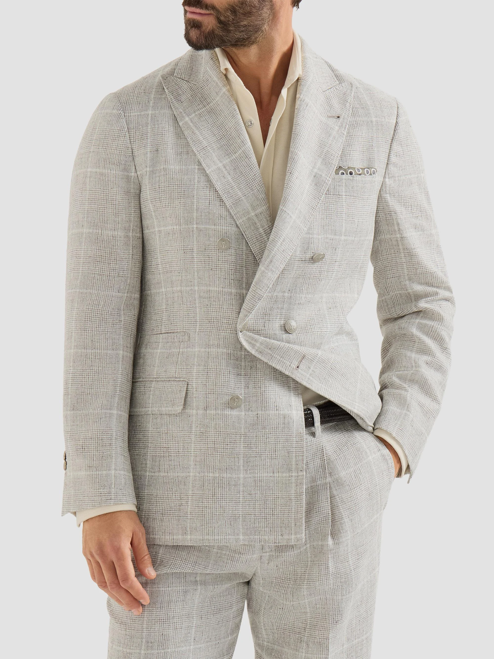 Men's Linen Prince of Wales One-and-a-Half Breasted Deconstructed Blazer - Panama - 1