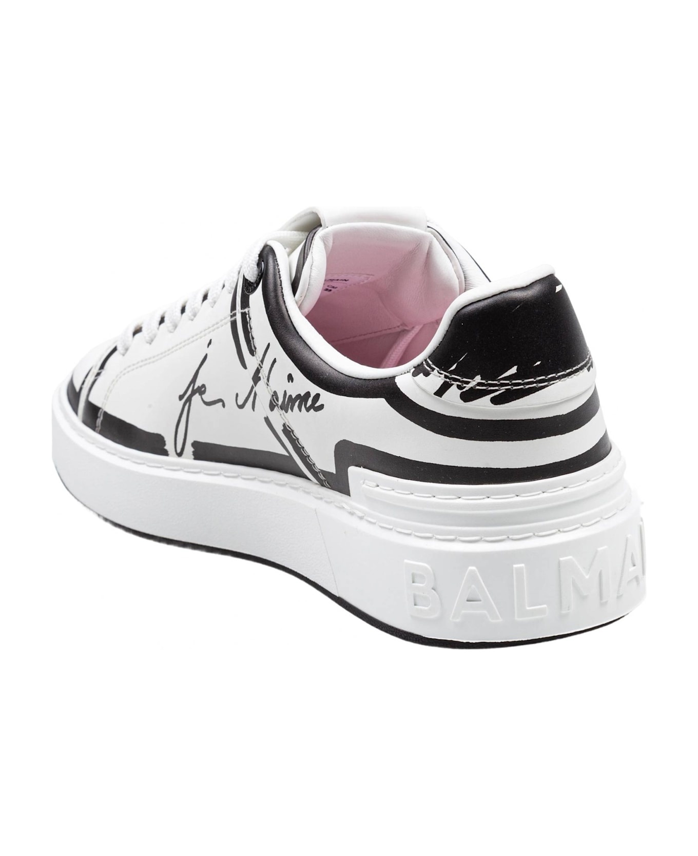 Balmain B-court Calf Leather Sneakers Color Black And White - 4