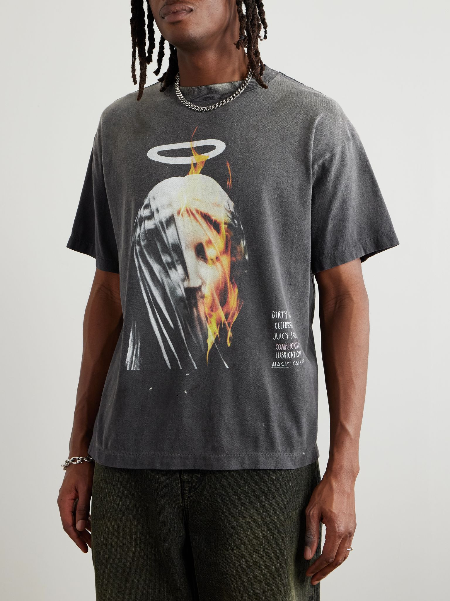 Angel Tee Distressed Printed Cotton-Jersey T-Shirt Black - 3