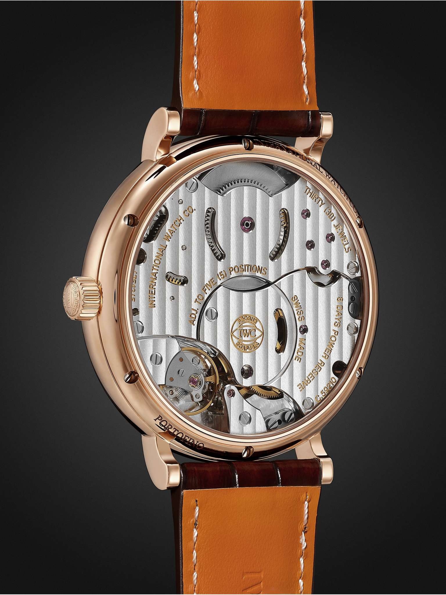 Portofino Hand-Wound Eight Days 45mm 18-Karat Rose Gold and Alligator Watch, Ref. No. IWIW510104 - 5