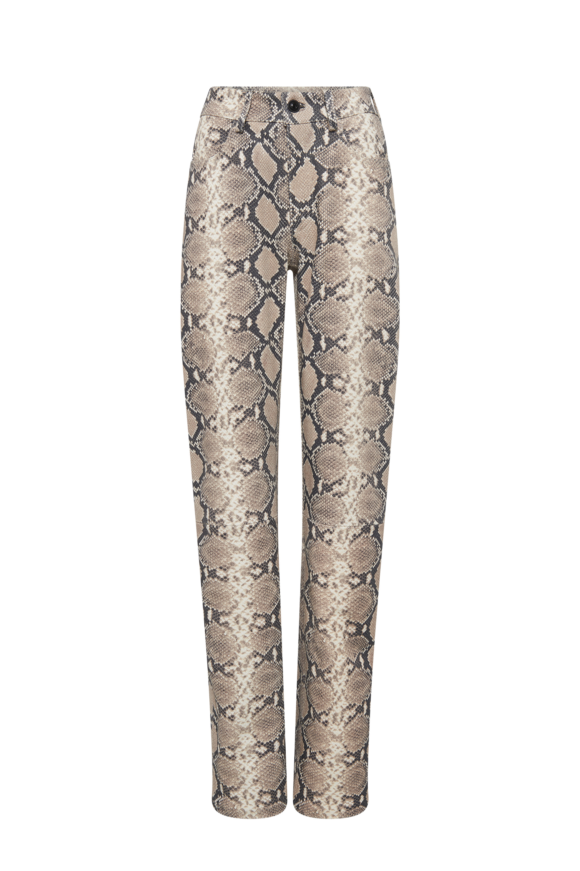 Python Printed Leather Straight Leg Pants - 1