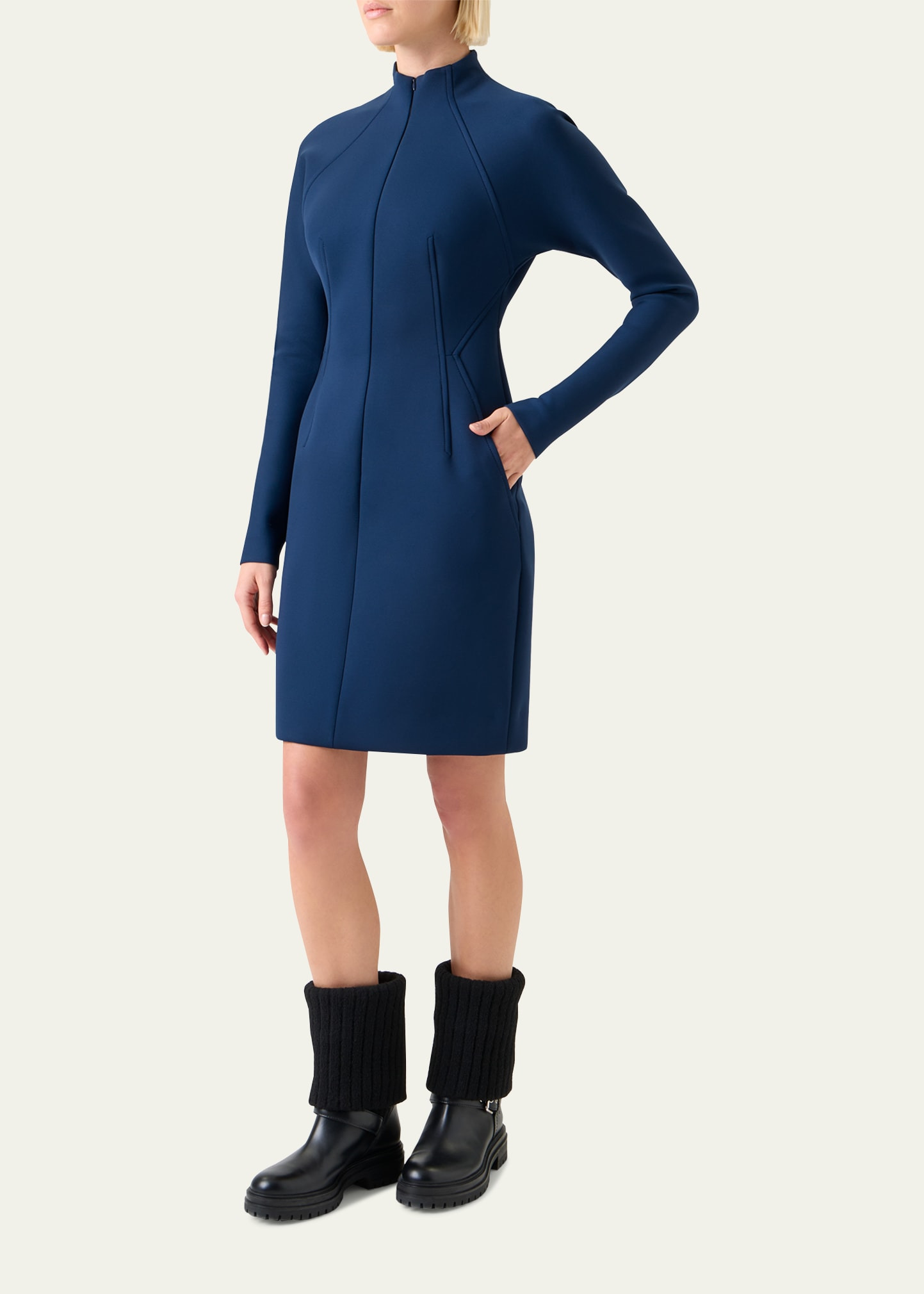 Techno Neoprene Long-Sleeve Zip-Front Dress - 4