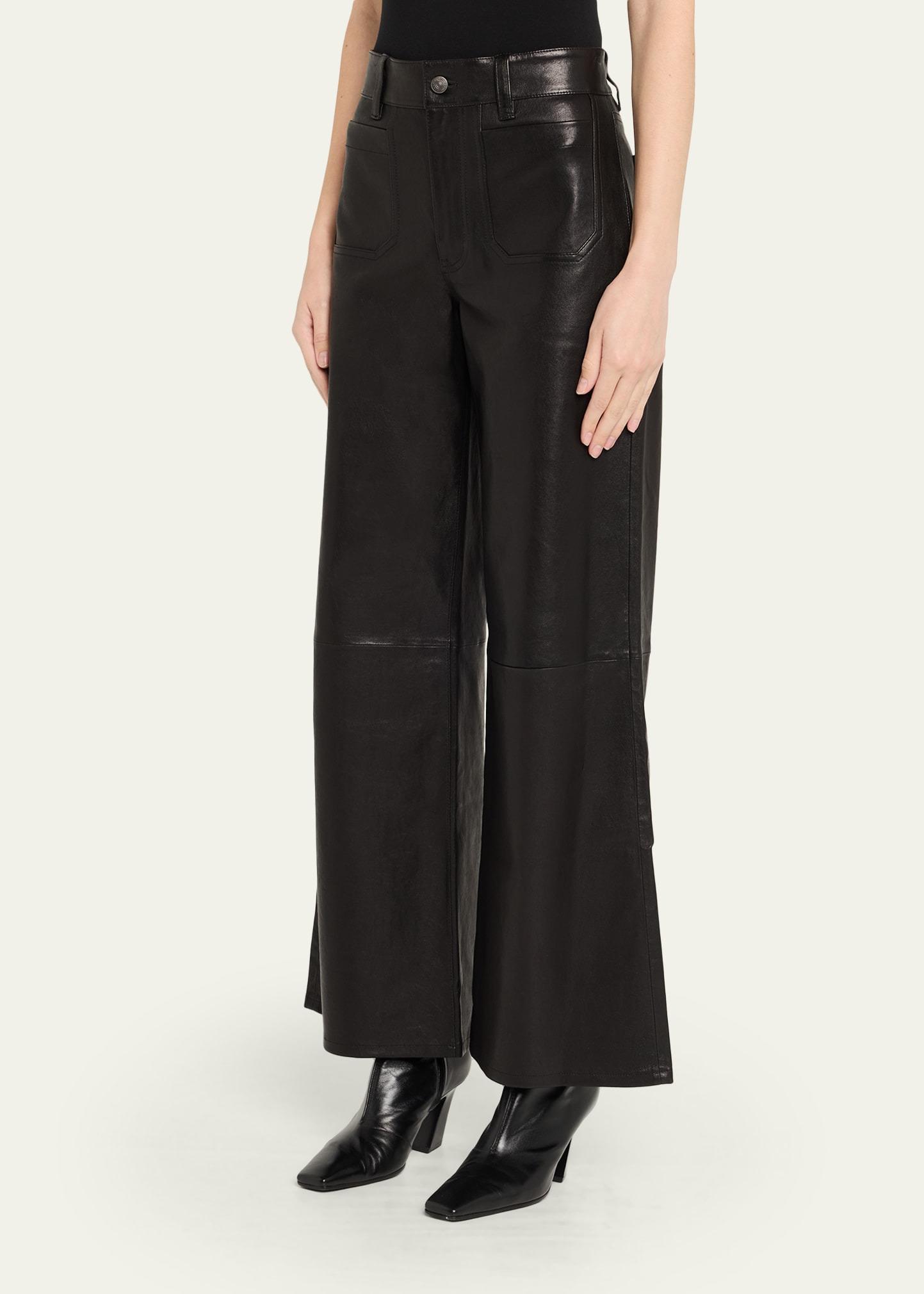 Le Slim Palazzo Modernist Pocket Leather Jeans - 4