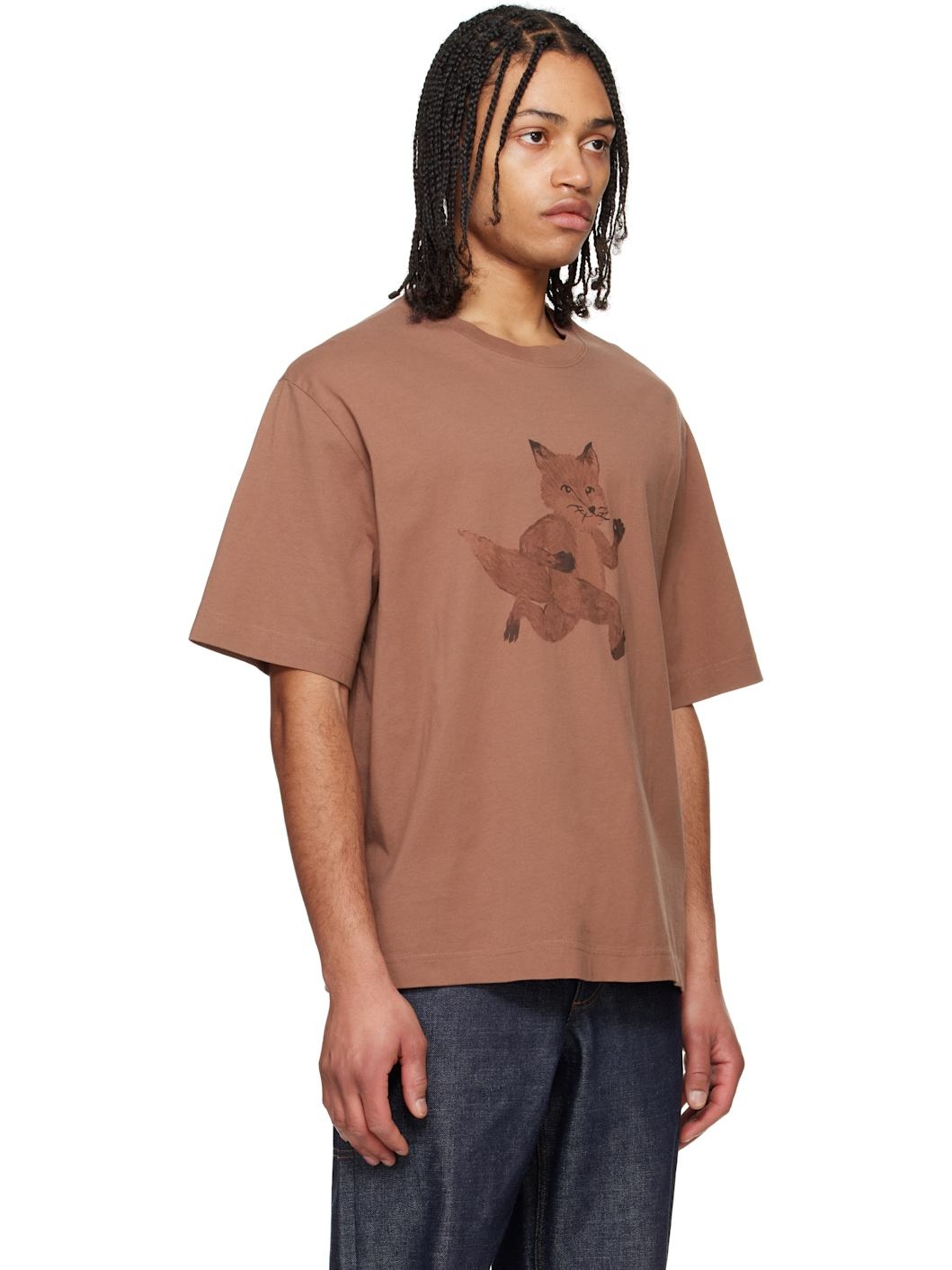 Brown Speedy Fox Print Oversize T-shirt - 2
