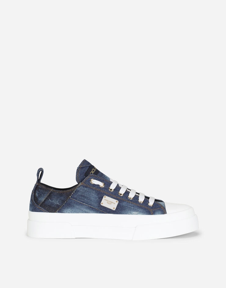 Patchwork denim Portofino Light sneakers with branded plate - 1