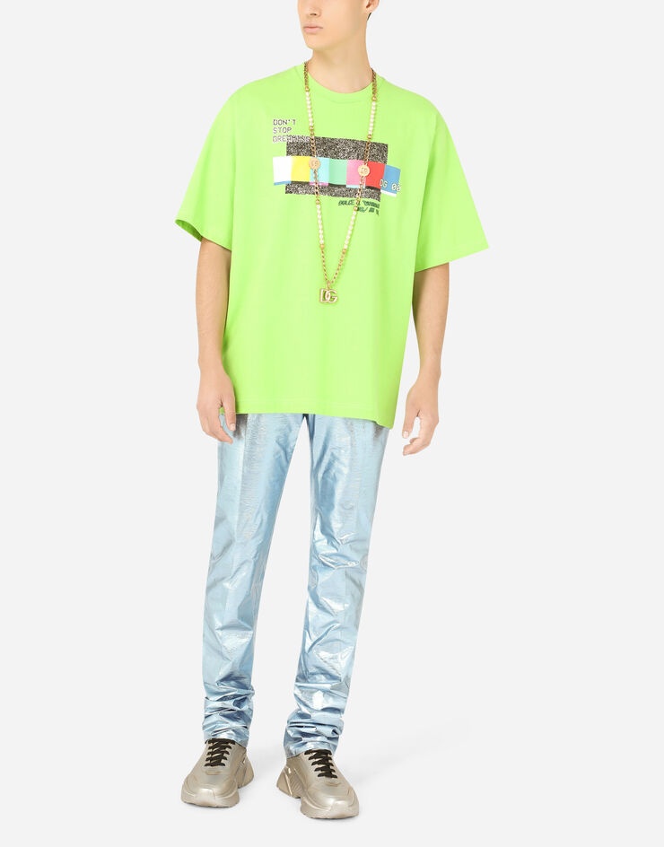 Cotton T-shirt with multi-colored glitch print - 6