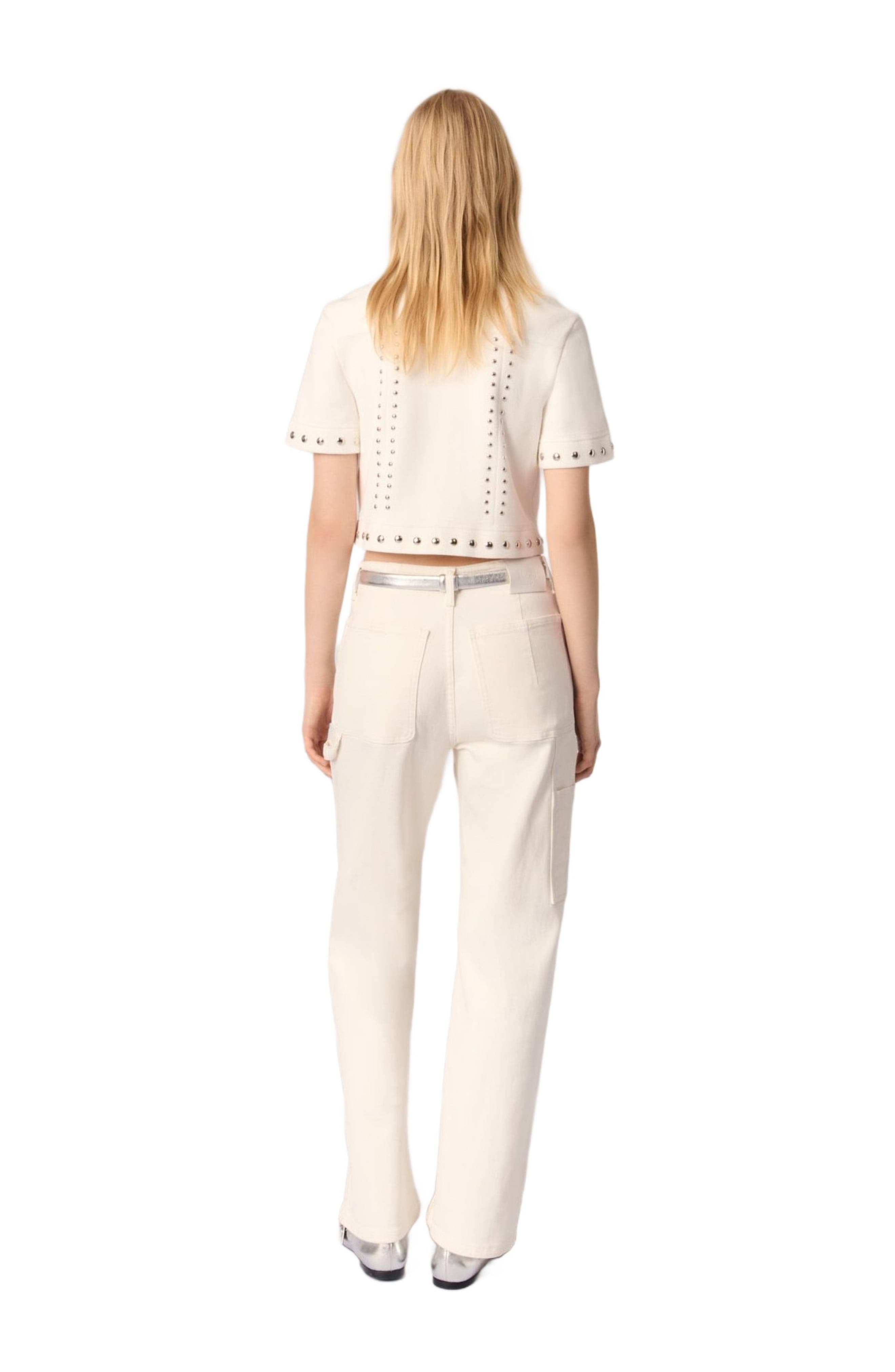 maje Studded cropped cardigan in Ecru at Nordstrom - 4