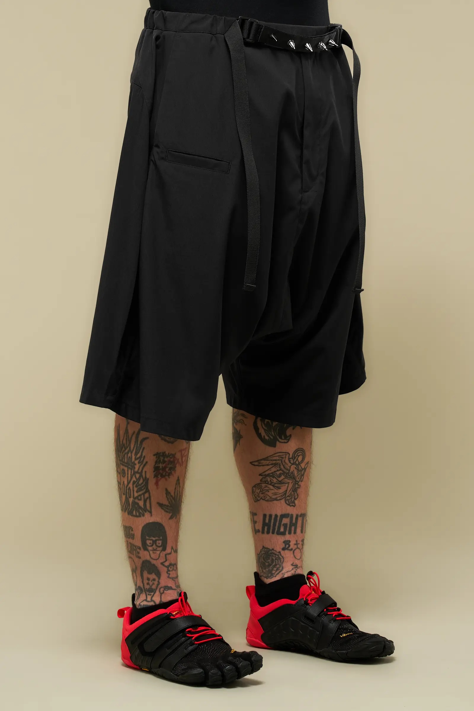 SP62-M Nylon Stretch Web Belt Short Pant Black - 5