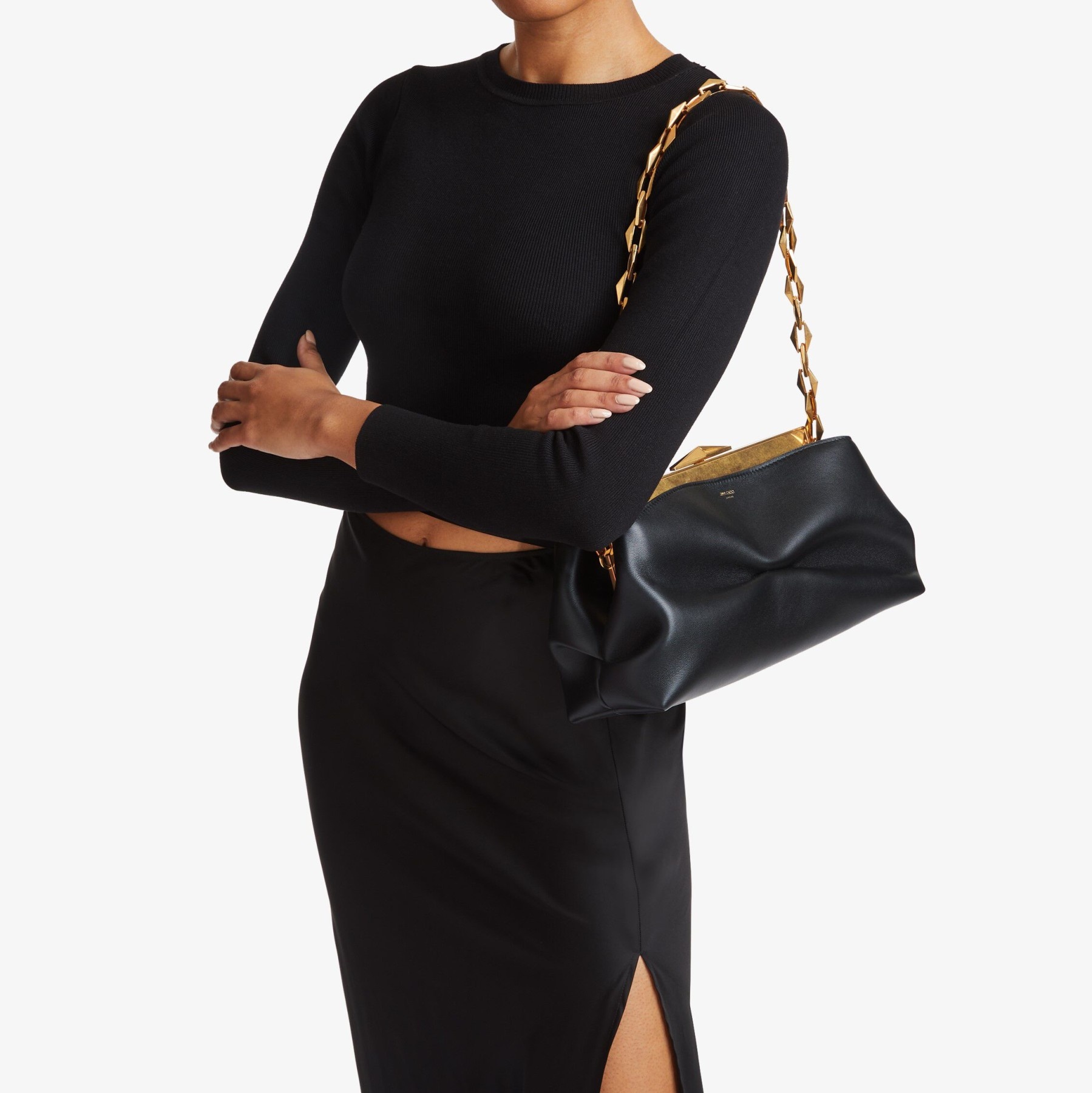 Diamond Frame Clutch
Black Soft Calf Leather Clutch Bag with Chain Strap - 4
