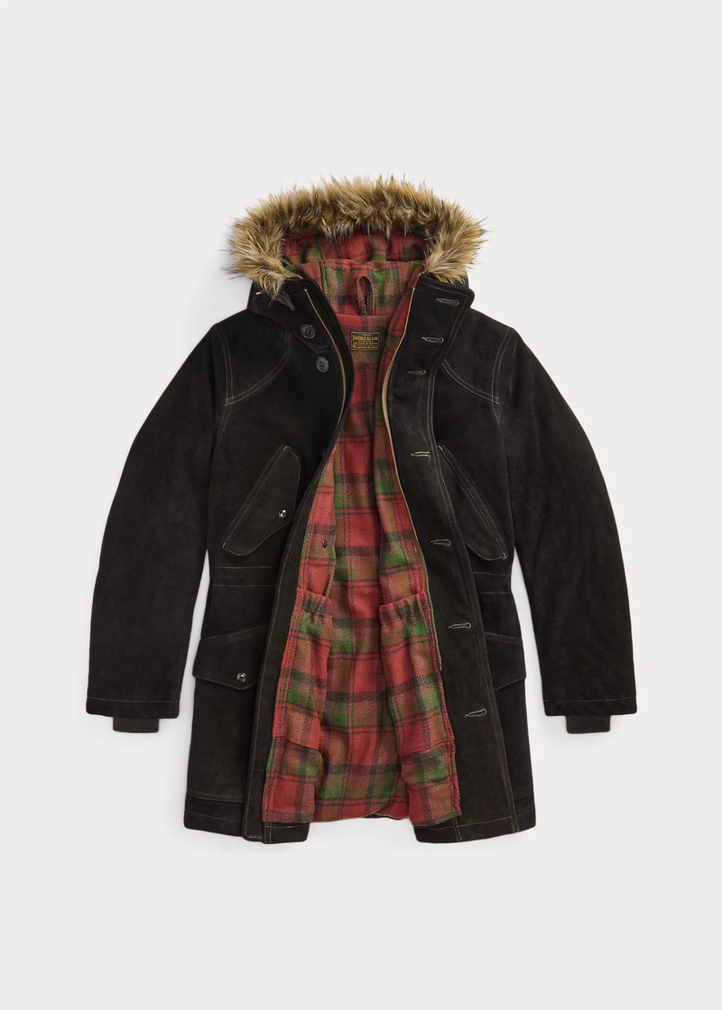 Faux-Fur-Trim Suede Parka 3