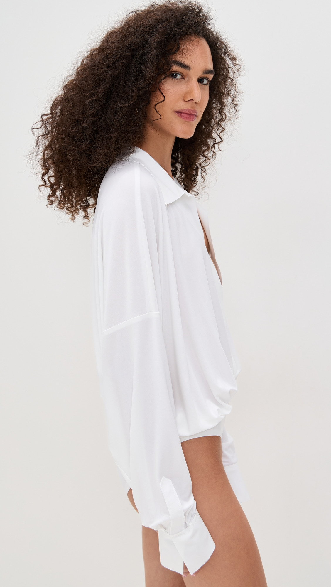 Super Oversized Boyfriend Neck Shirt Bodysuit - 3