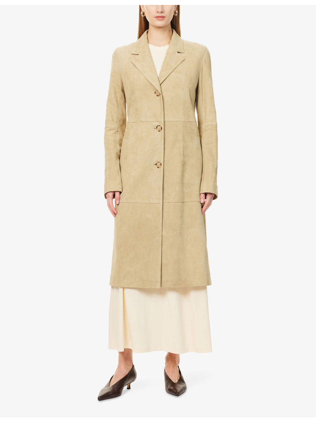Notch-Lapels Two-Slip-Pockets Suede Coat - 3