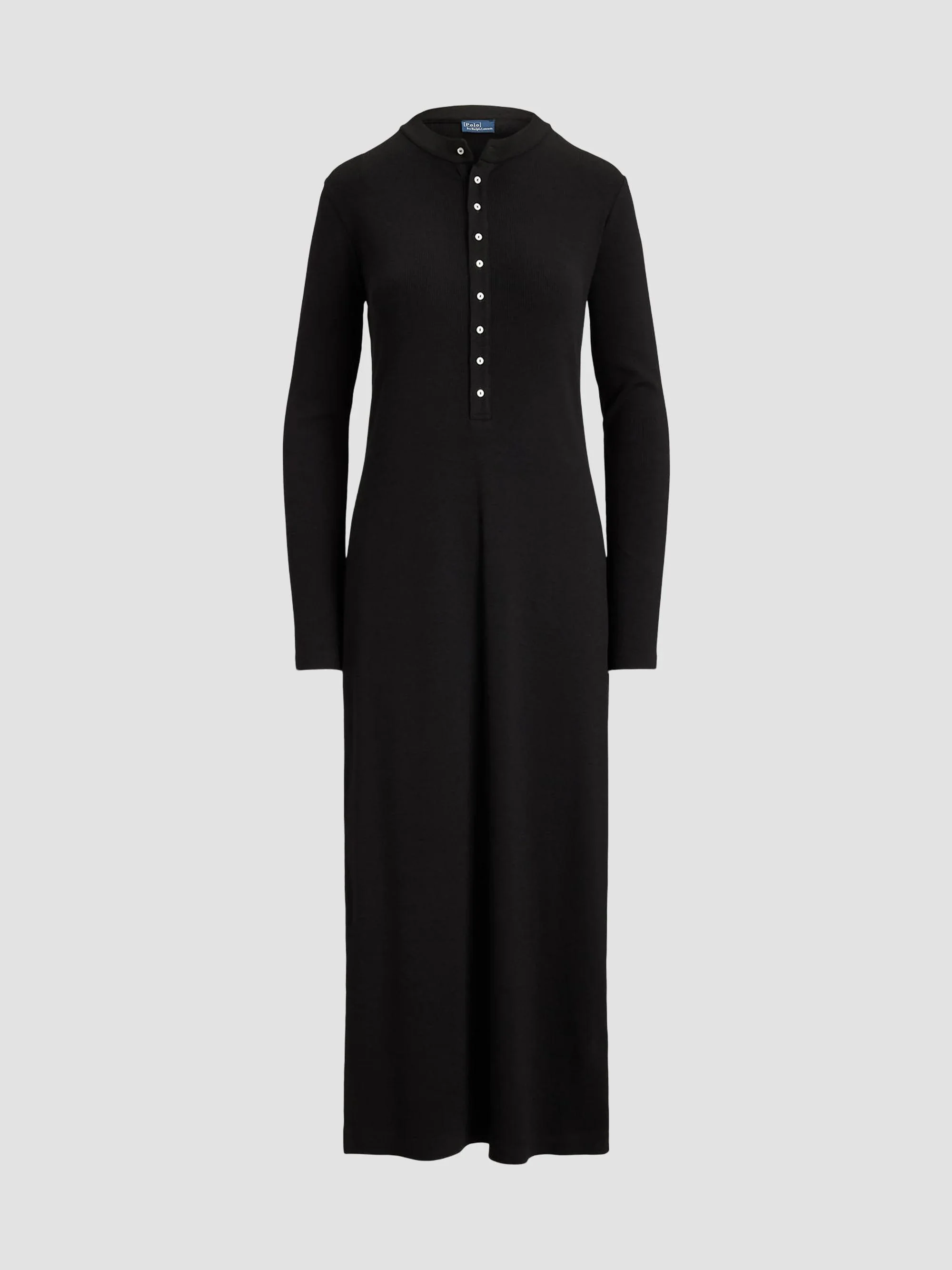 Women's Wool-Blend Rib-Knit Henley Midi Dress - Black - 1