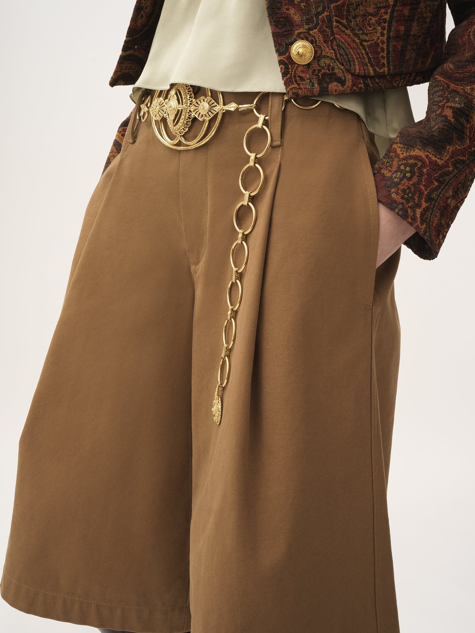 HIGH-RISE WIDE-LEG BERMUDA SHORTS IN COTTON - 7