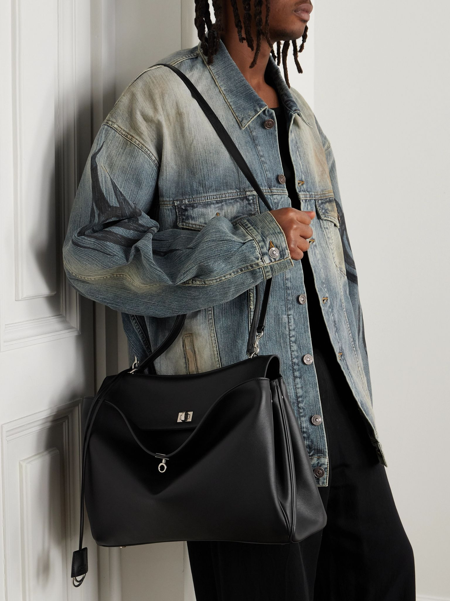 Rodeo Large Leather Tote Bag Black - 6