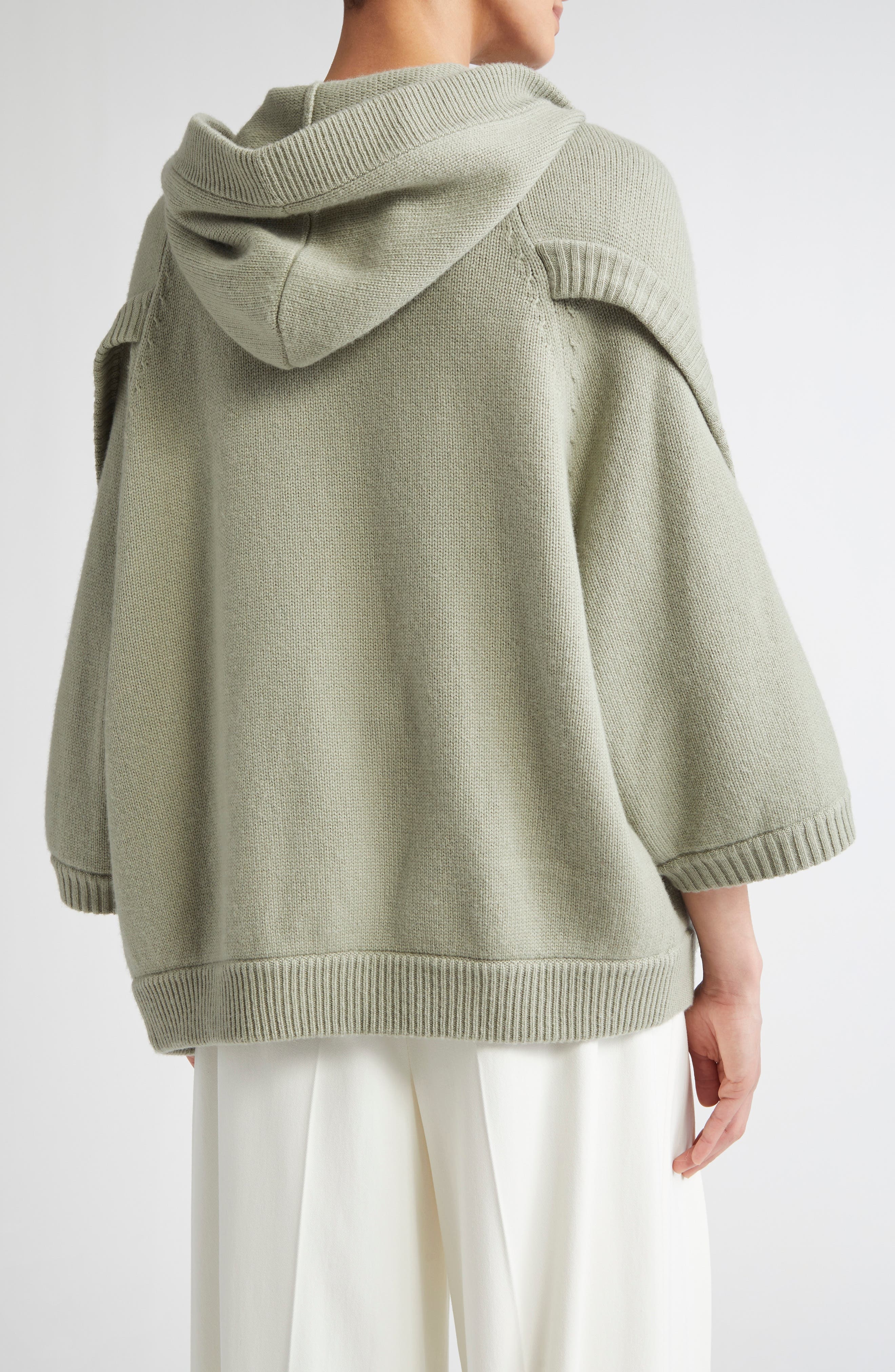 Max Mara Vals Wool & Cashmere Hooded Cardigan in Sage Green at Nordstrom - 2