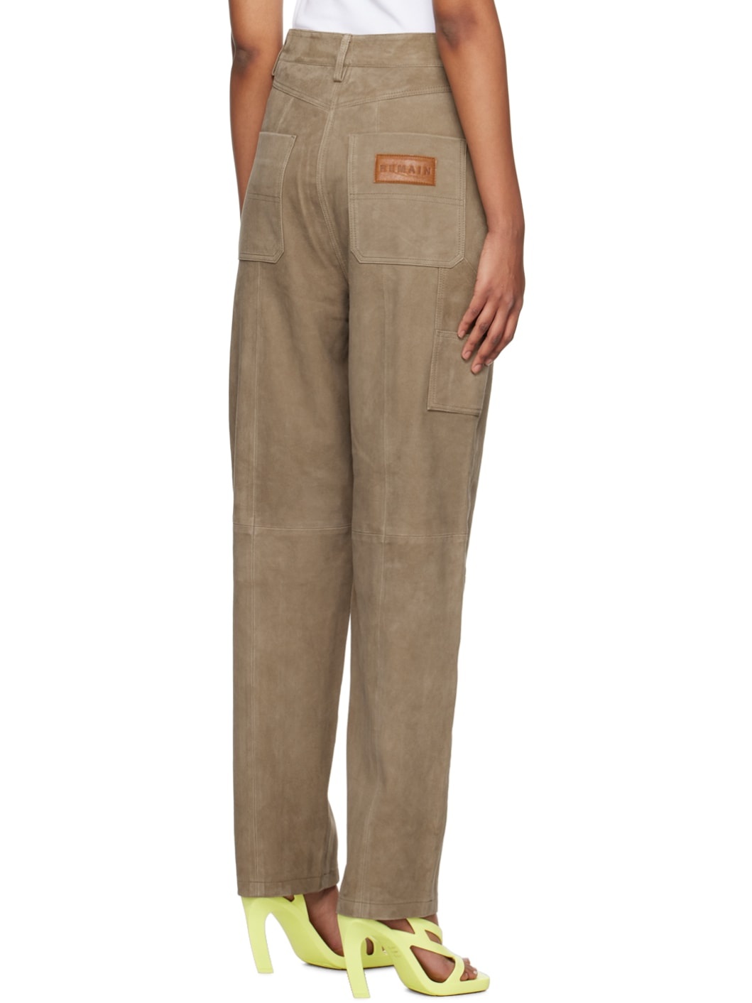 Brown Tapered Leather Pants - 3