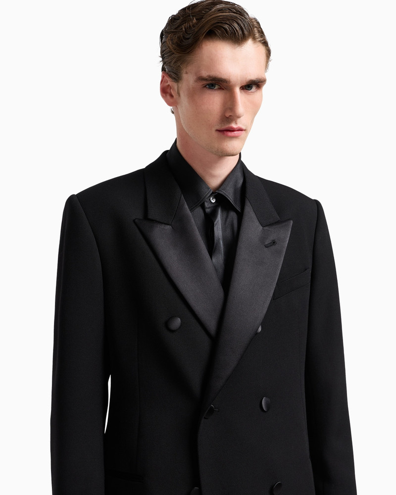 DOUBLE-BREASTED COAT IN GRANULAR VIRGIN WOOL WITH SATIN DETAILS 5
