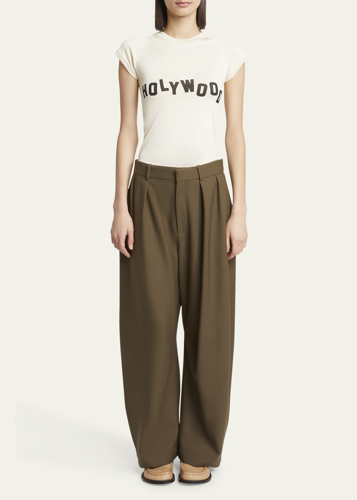 Barrel Leg Pleated Wool Trousers - 2