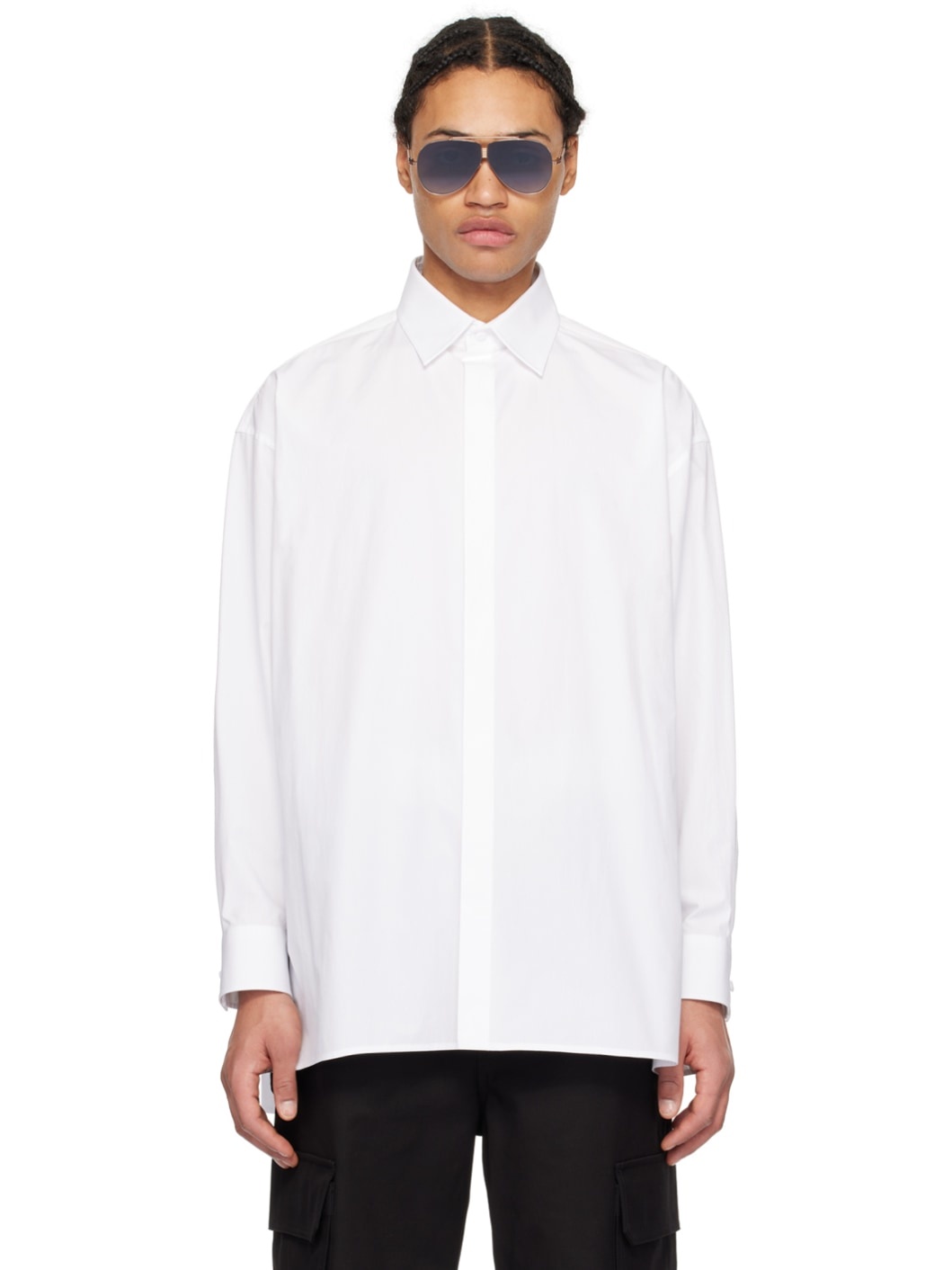 White Spread Collar Shirt - 1